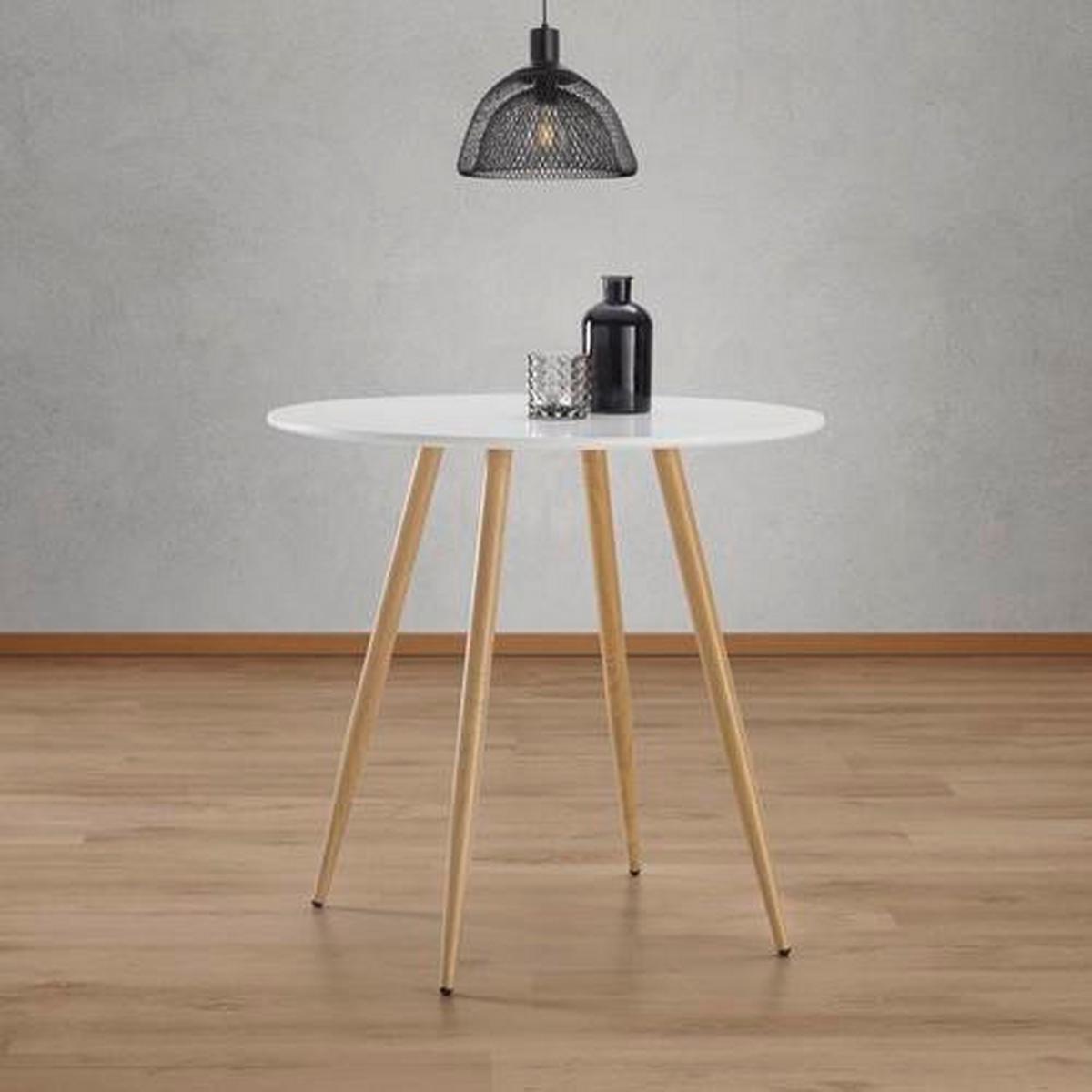 Esstisch rund John Weiß MDF Ø ca. 80 cm - Eichefarben/Weiß, MODERN, Holz/Metall (80/76cm) - Bessagi Home