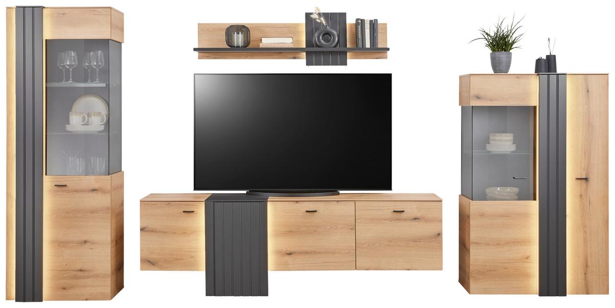 TV-Element in Eiche/Grau - Modern, Holzwerkstoff/Kunststoff (207,8/66/44,8cm) - Mömax