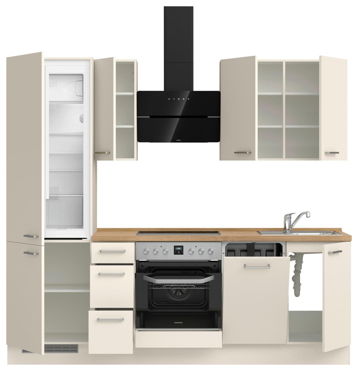 Küchenblock Touch High m. Geräten Magnolie - Edelstahlfarben/Eichefarben, MODERN, Holzwerkstoff/Metall (240cm) - Nobilia