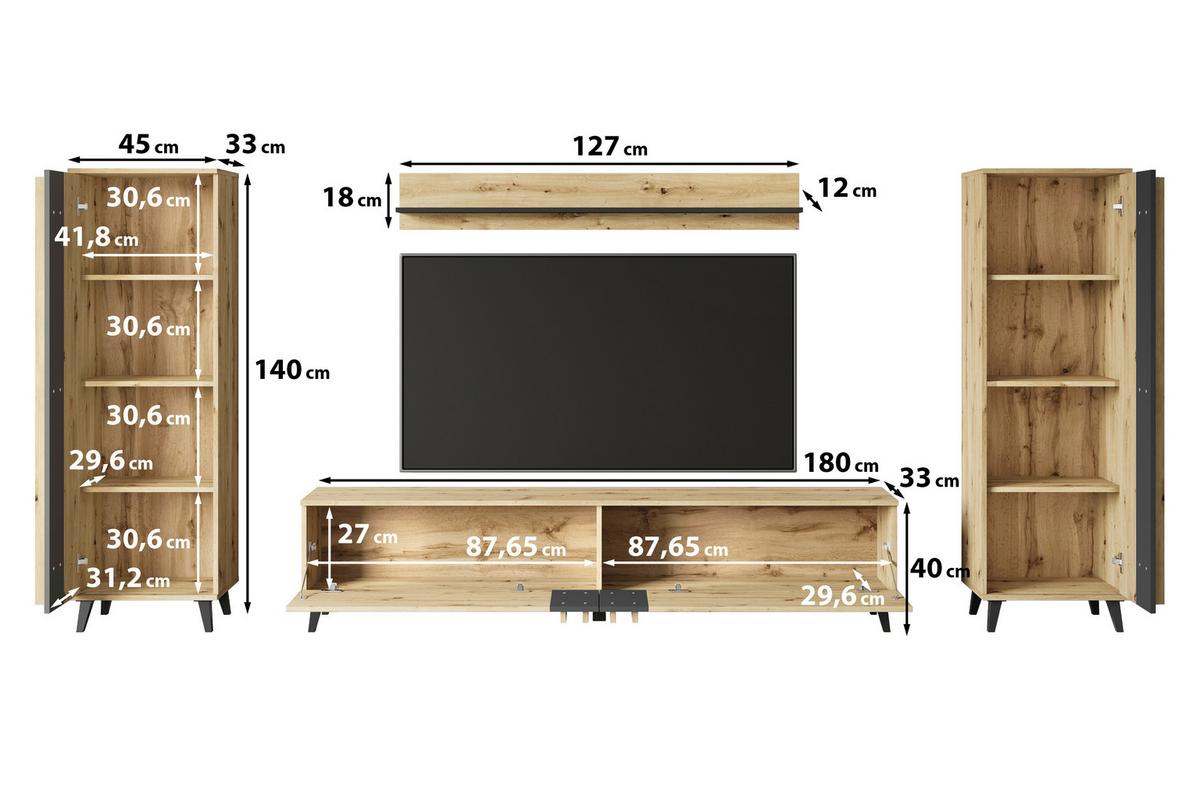 Dnevni Regal Helsinki 1, Bež, 4-Delno - črna/bež, Trend, umetna masa/leseni material (270/140/33cm)