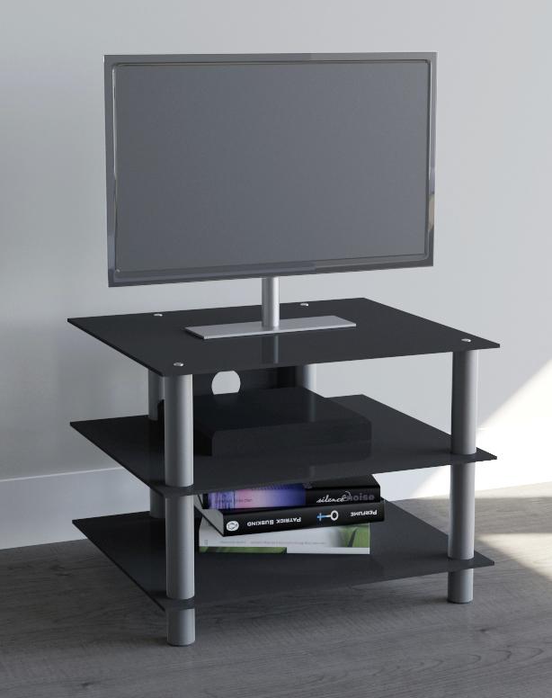Phonotisch Sindas in Schwarz/Silberfarbe, B:60cm - Silberfarben/Schwarz, KONVENTIONELL, Glas/Metall (60/45/42cm) - MID.YOU