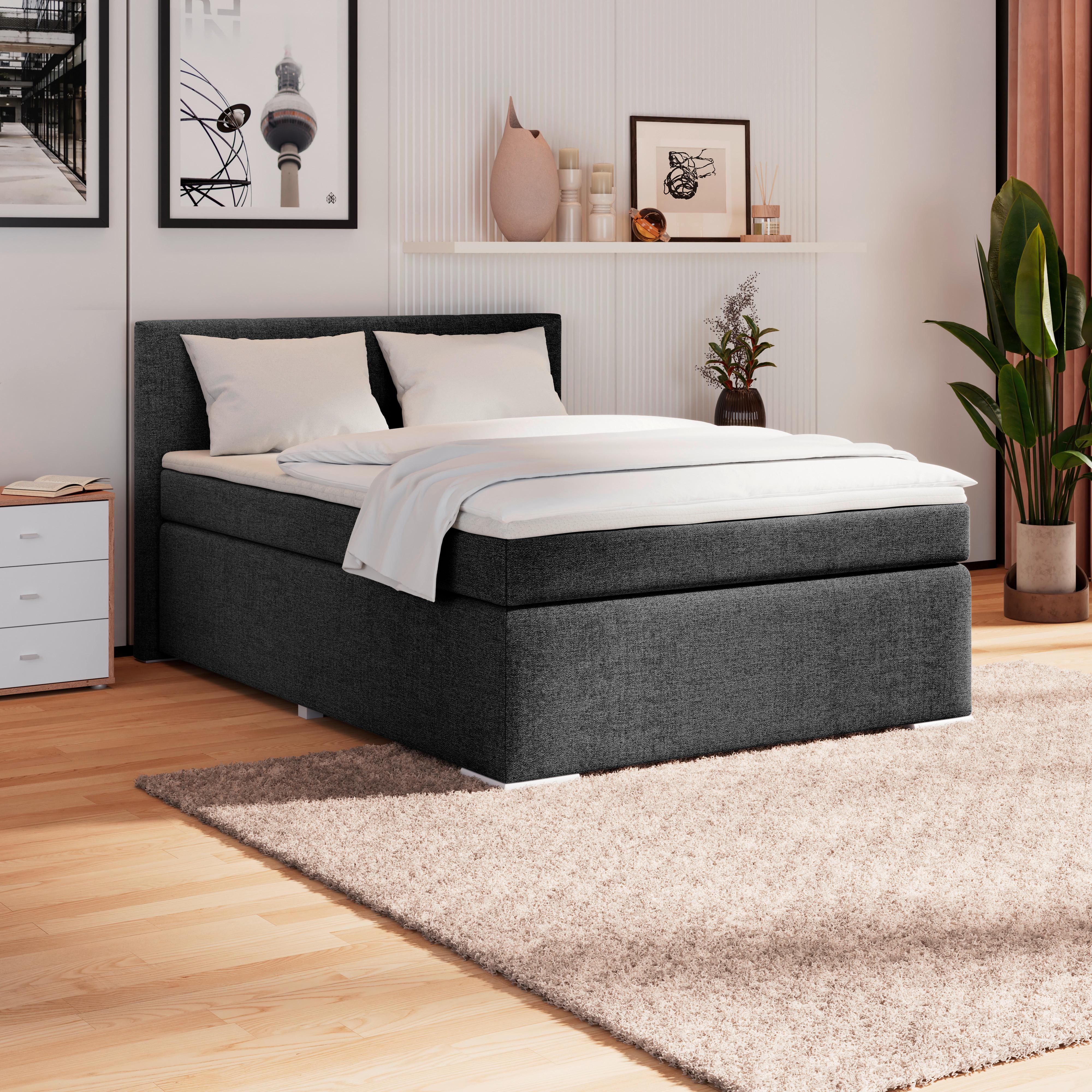 Boxspring Krevet Mira 1 - crna/boje aluminija, Basics, tekstil/plastika (120/200cm)