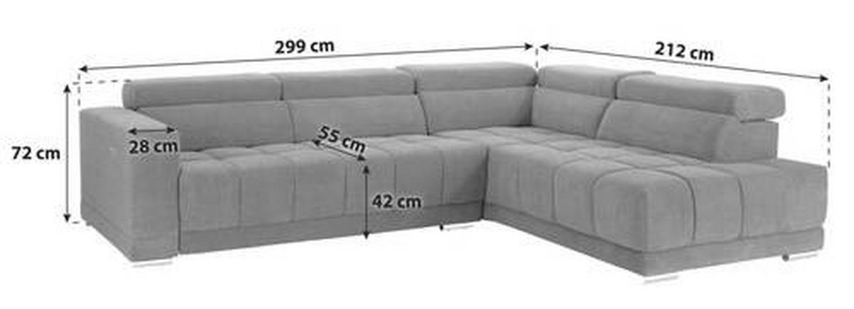 Sedežna Garnitura Hogan, Siva, Relax Funkcija - srebrne barve/siva, Moderno, kovina/tekstil (299/212cm) - Modern Living