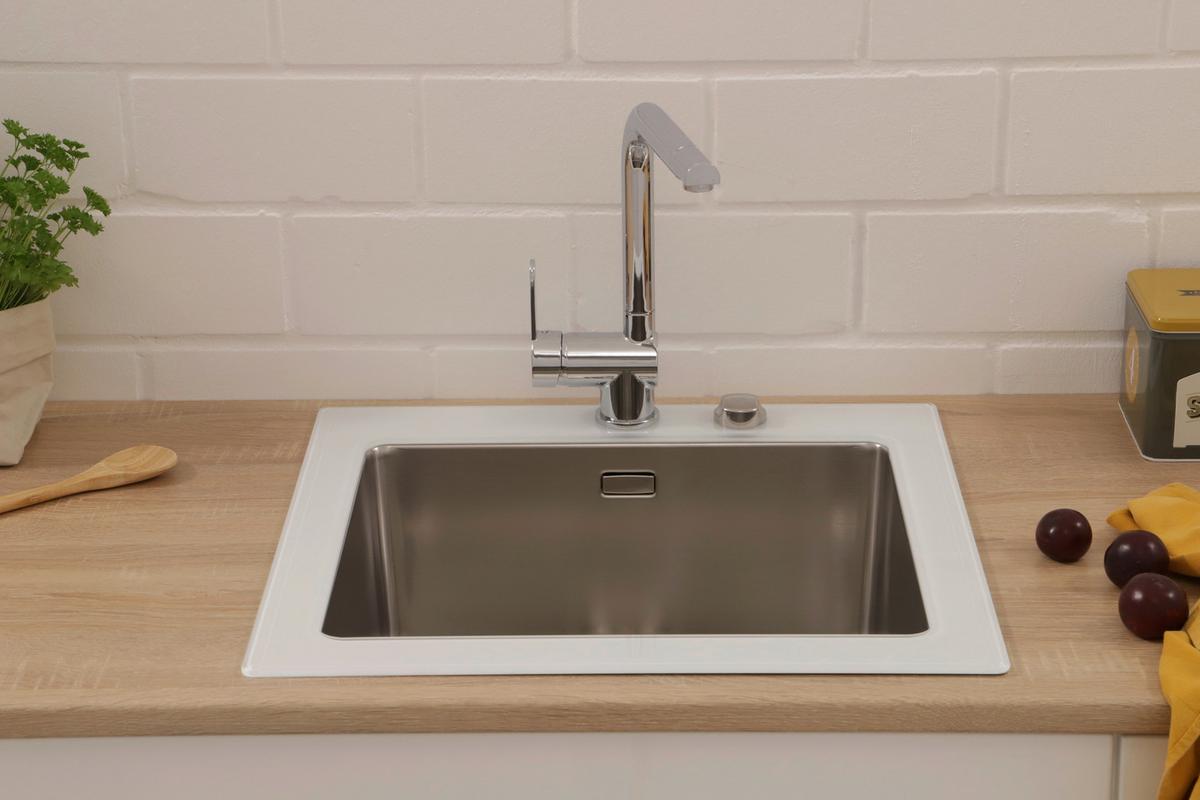 Glas Einzelbecken Newyork ca. 55x21x53 cm Weiß - Weiß, Trend, Glas/Metall (55/21/53cm) - Respekta