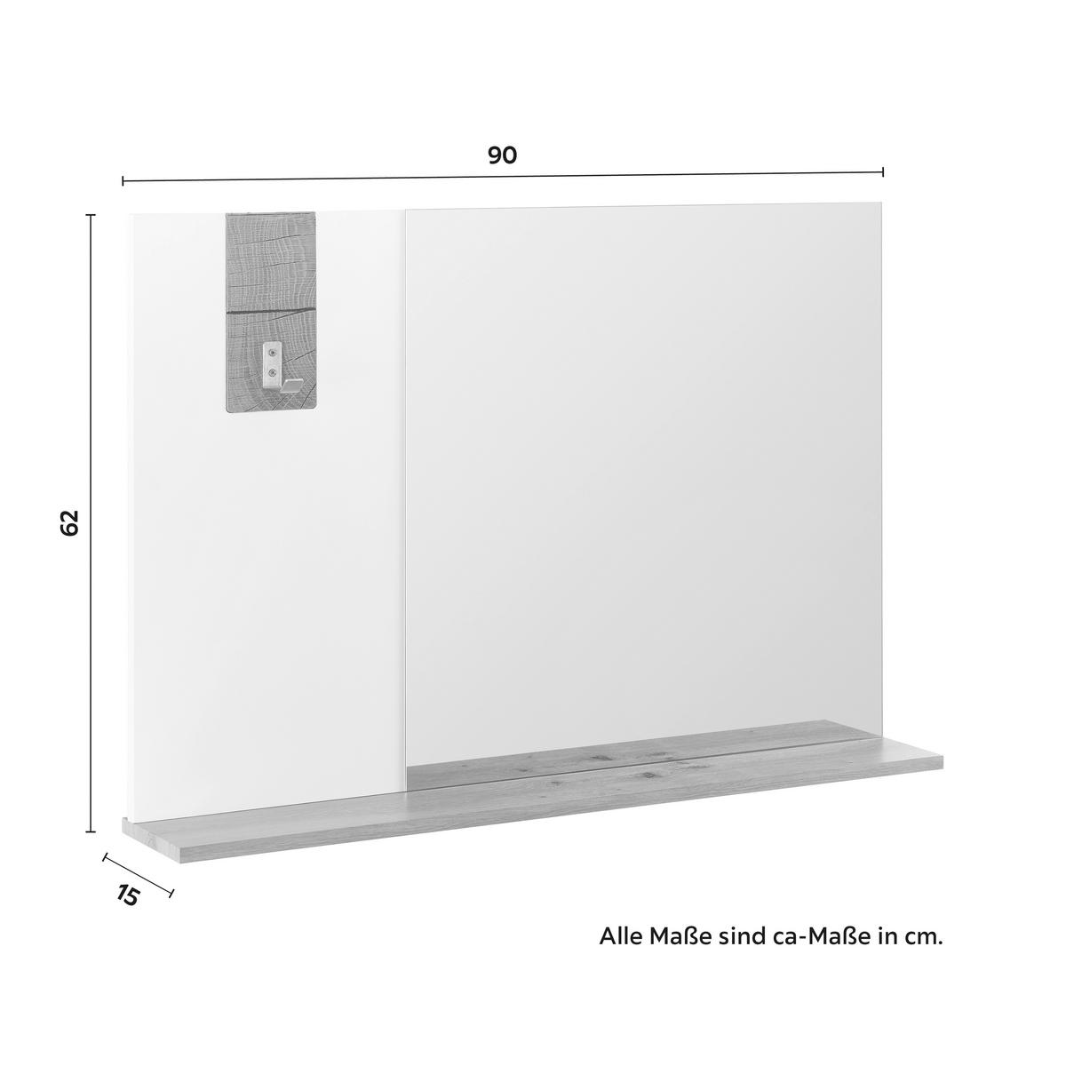 Spiegel Cara ca. 90x62 cm Weiß/Eichefarben - Eichefarben/Weiß, MODERN, Glas (90/62/15cm) - Bessagi Home