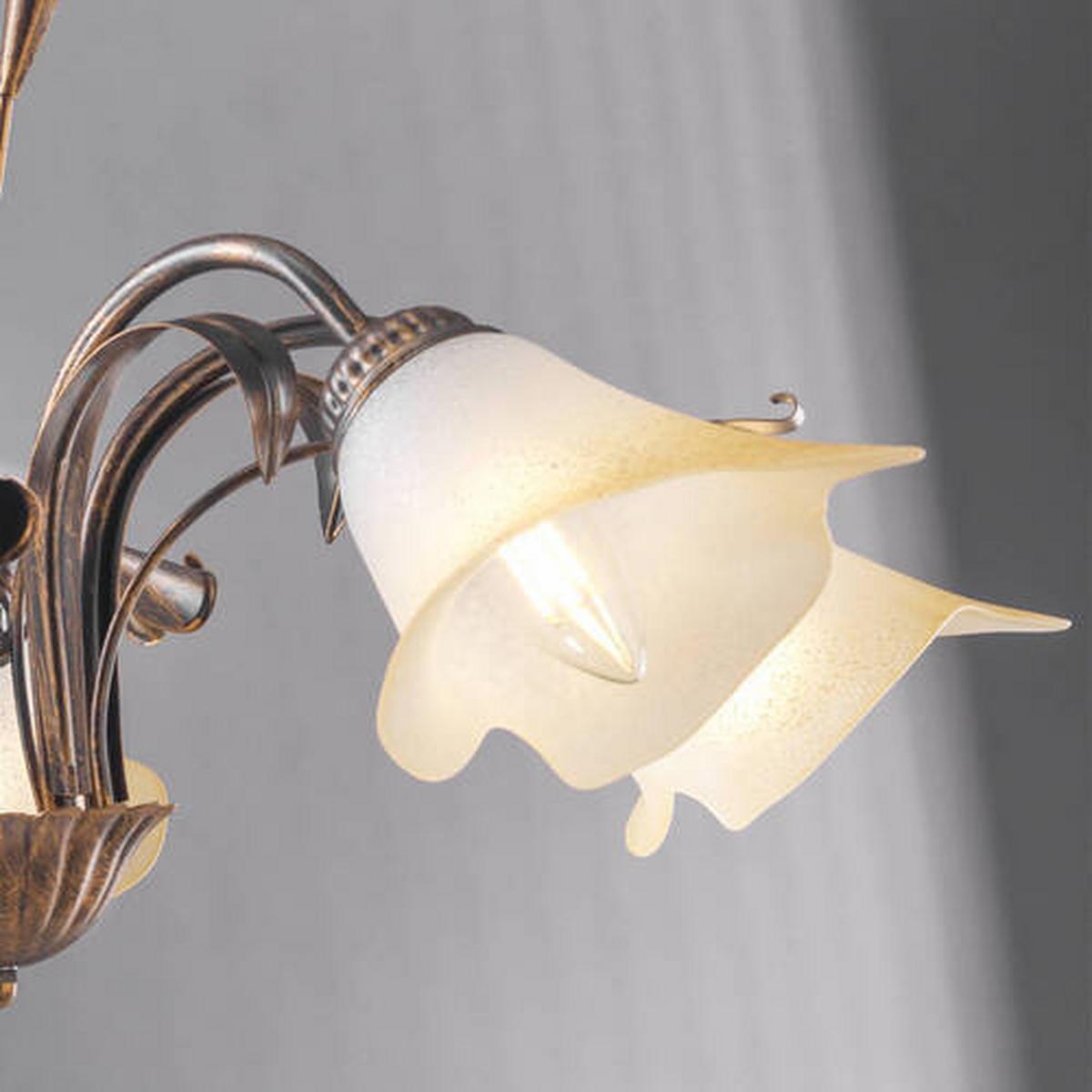 Kronleuchter Lucrezia Bronzo Bronzefarben max. 6 Watt - Bronzefarben, Natur, Glas/Metall (70/100cm)