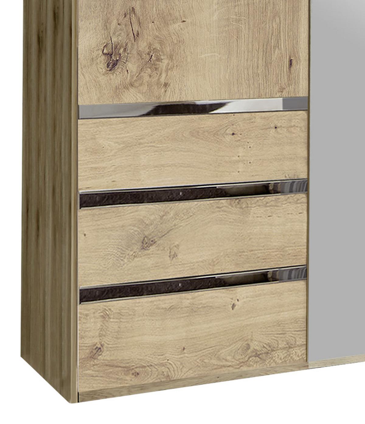 Drehtürenschrank Level 36A mit Spiegel ca. 150 cm Eiche Dekor - Chromfarben/Eichefarben, MODERN, Glas/Holzwerkstoff (150/216/58cm) - MID.YOU