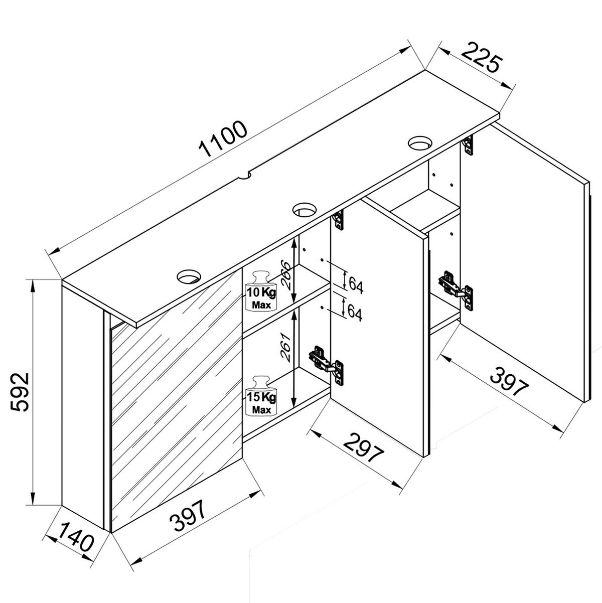Spiegelschrank Cosila - Honigeiche/Weiss, Trend, Glas/Holzwerkstoff (110/59/23cm) - MID.YOU