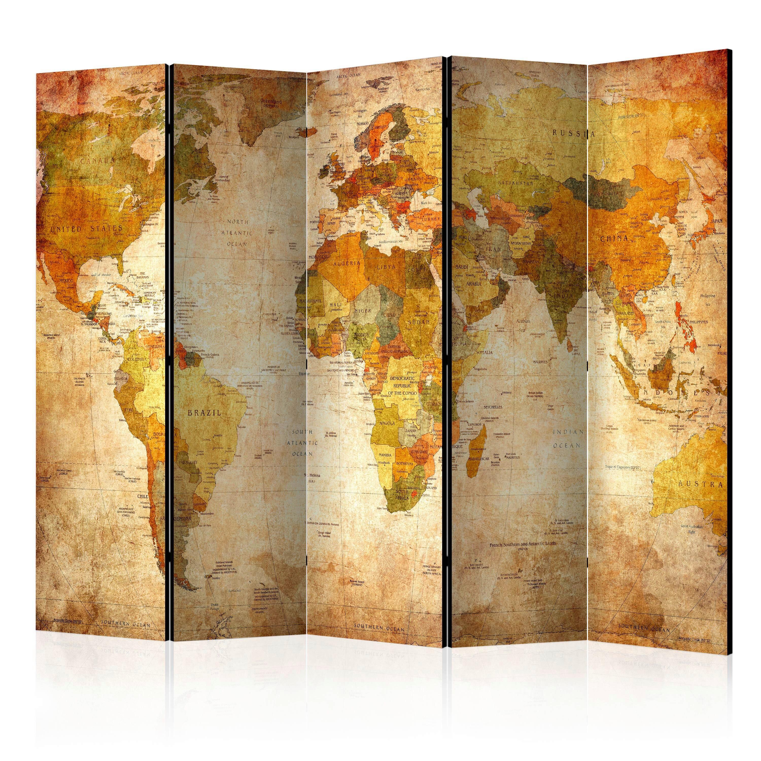 Paravan In All Its Glory I, 5-Delni, Enostranski - bež/barve konjaka, Basics, tekstil/les (225/172/3cm) - artgeist