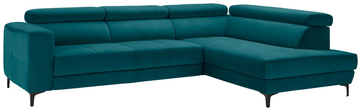 Ecksofa Emma rechts Petrol - Petrol/Schwarz, MODERN, Textil (301/210cm) - Premium Living