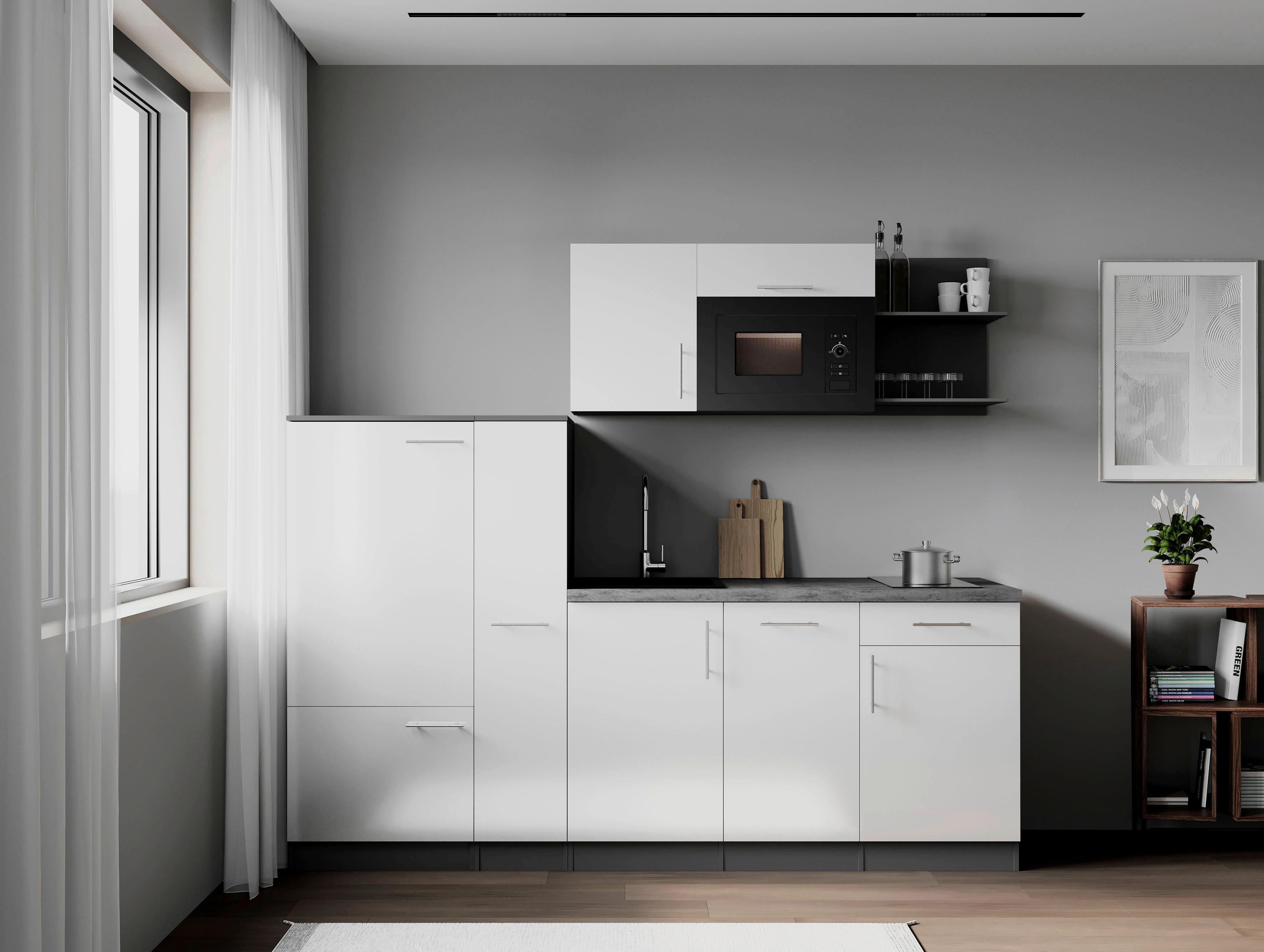 Küchenblock Oliver m. Geräten Weiß - Weiß/Grau, Trend, Holzwerkstoff/Metall (235cm) - Respekta
