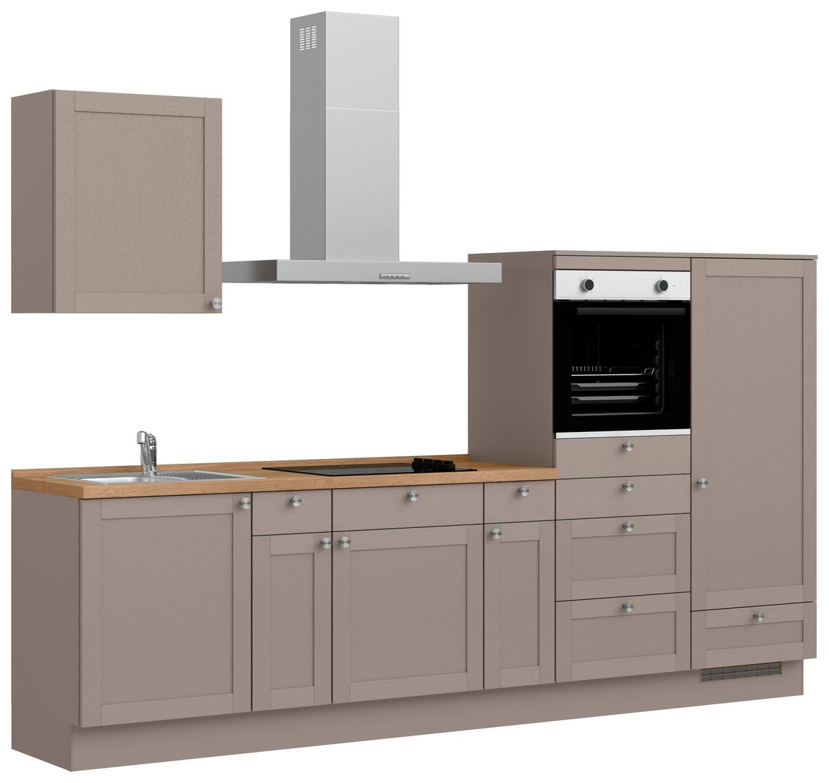 Küchenleerblock Frame Low o. Geräte Beigebraun - Edelstahlfarben/Eichefarben, MODERN, Holzwerkstoff/Metall (300cm) - Nobilia