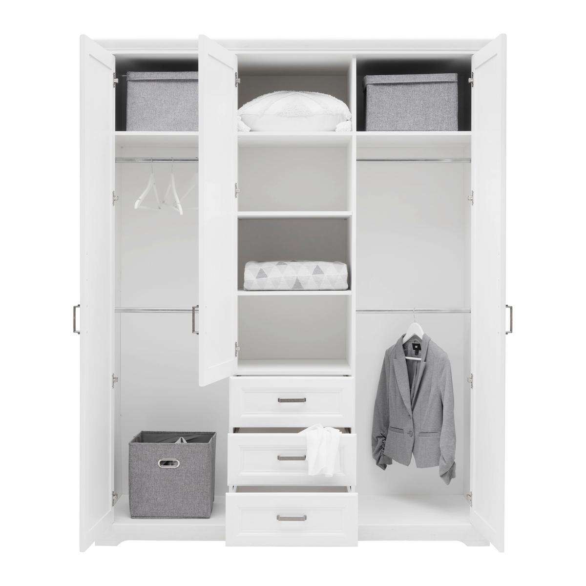 Kleiderschrank Marilou in Weiss ca. 164x206x64cm - Weiss/Nickelfarben, Romantik / Landhaus, Holzwerkstoff/Metall (164/206/64cm) - Zandiara