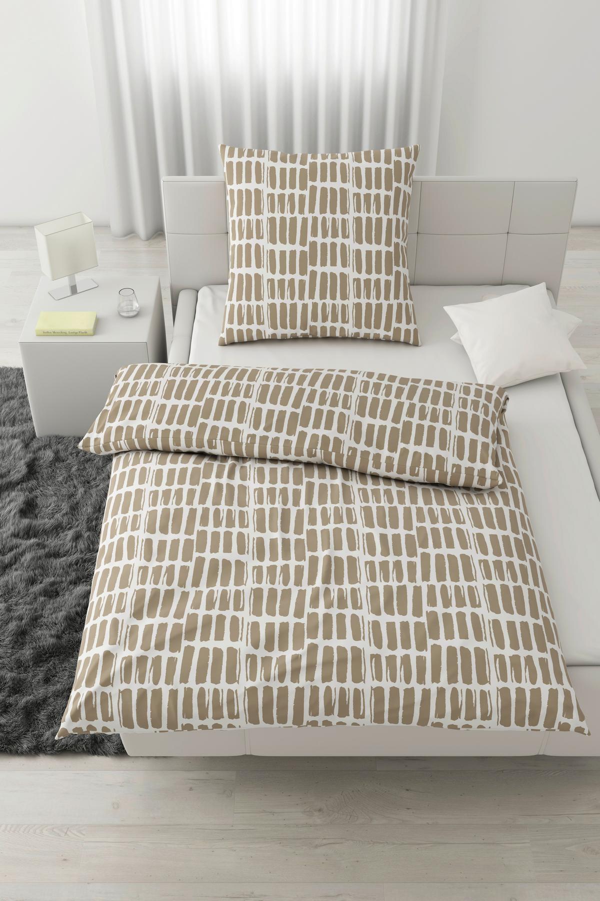 Bettwäsche Adam Weiß/Beige ca. 135x200cm - Beige/Weiß, MODERN, Textil (135/200cm) - Mömax