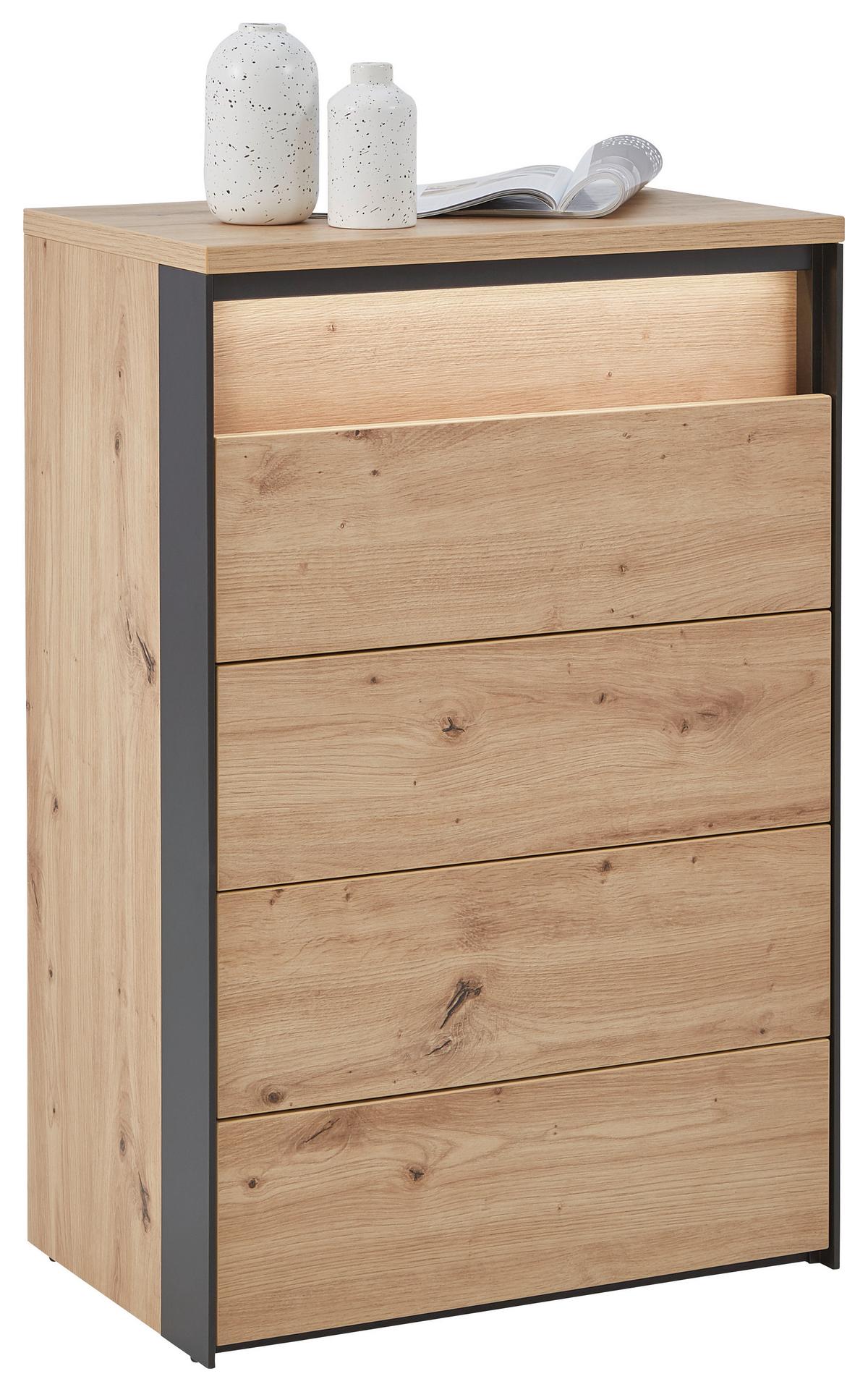 KOMODA EDRA - czarny/dąb artisan, Konventionell, materiał drewnopochodny (58/88/38cm) - Voleo