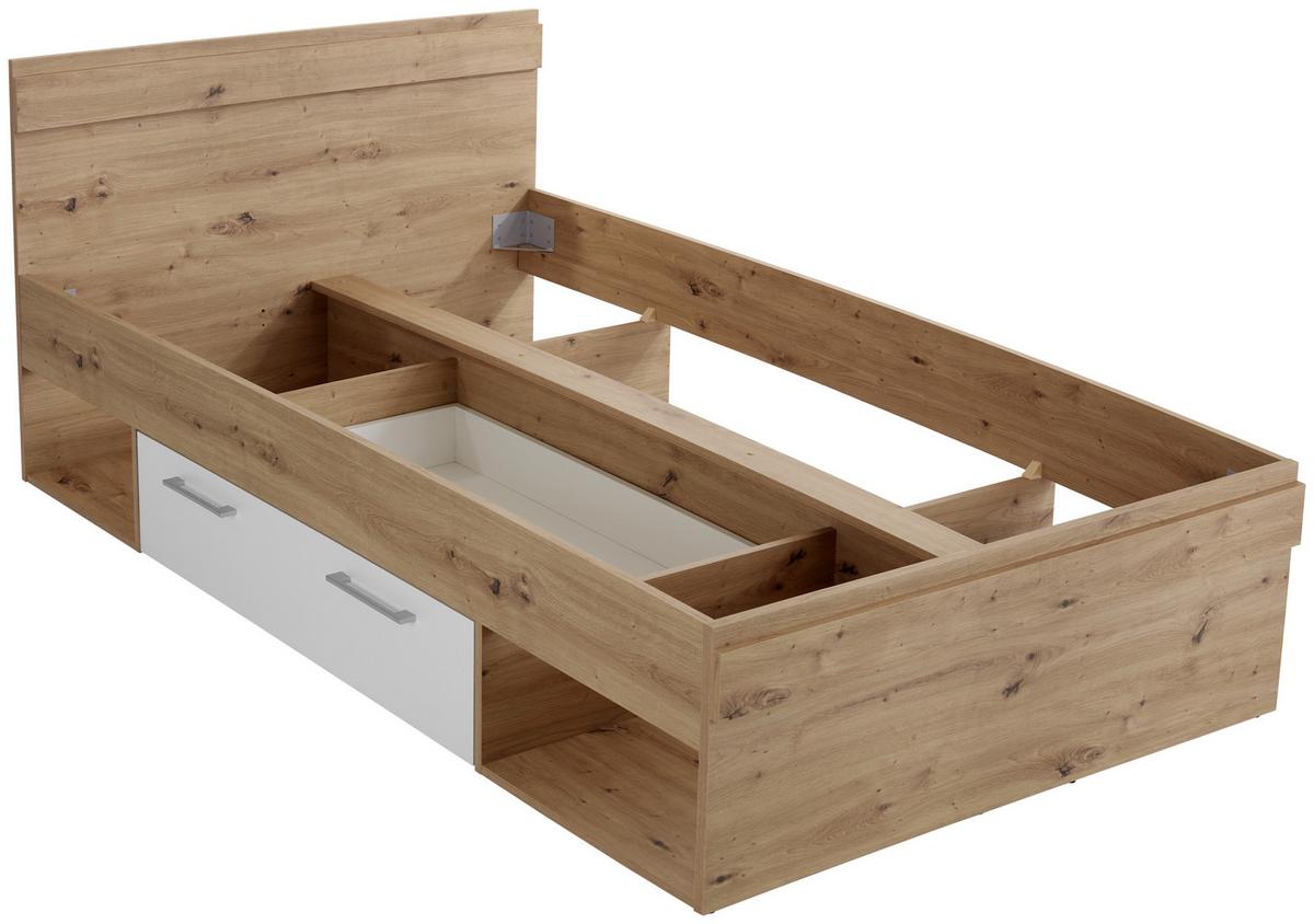 Krevet Box 120 - bijela/hrast Artisan, Moderno, drvni materijal (120/200cm) - Modern Living