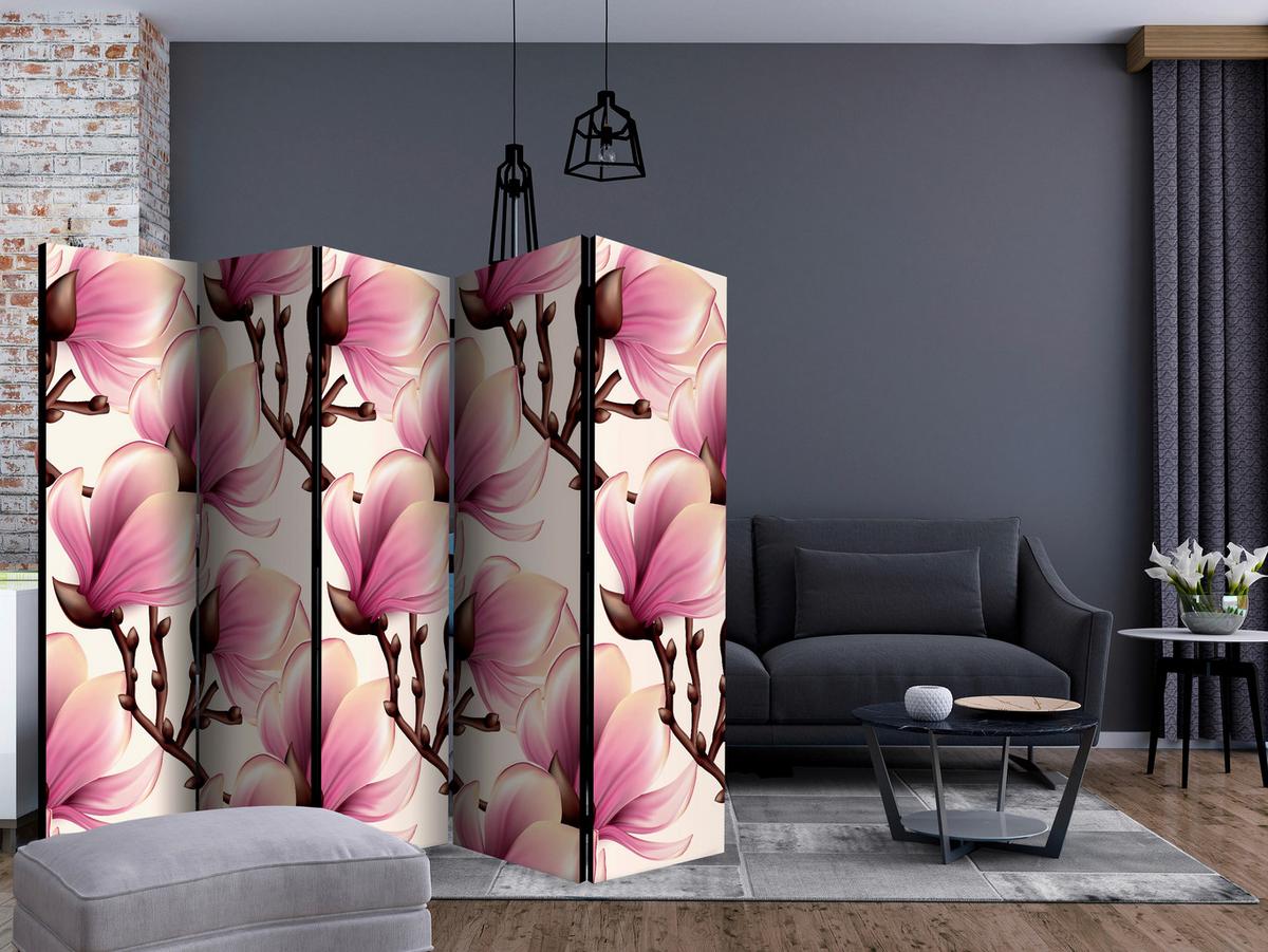 Paravan Blooming Magnolias Ii, Dvostranski, 5-Delni - pink/rjava, Basics, tekstil/les (225/172cm) - artgeist