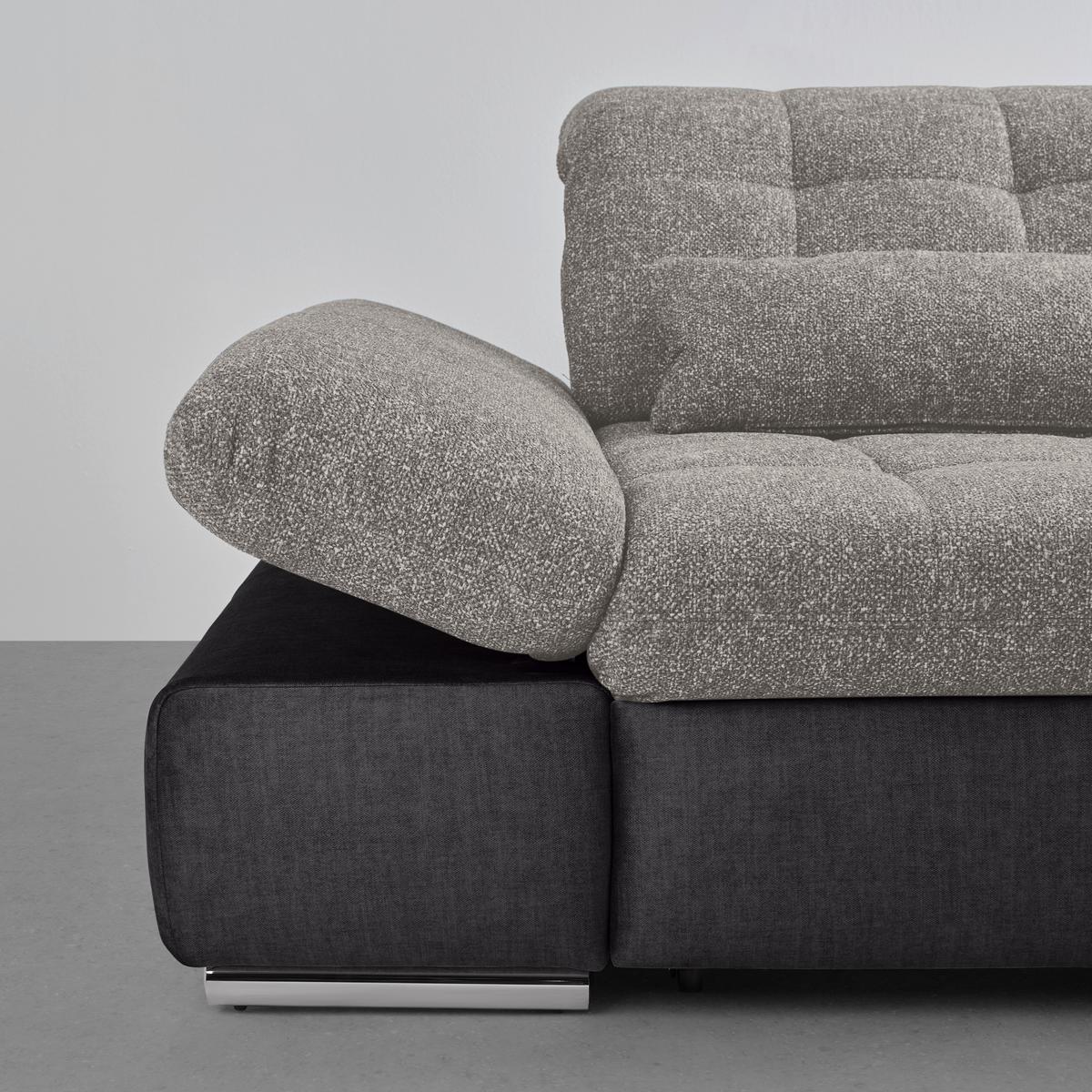 Wohnlandschaft Sanfino Silberfarben/Dunkelgrau - Chromfarben/Dunkelgrau, KONVENTIONELL, Holz/Textil (305/79-96/199cm) - Premium Living