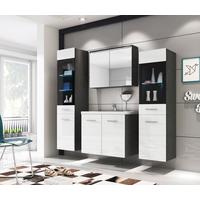 Badmöbel-Set 5-tlg. Madrit mit LED ca. 120 cm Anthr./Weiß - Weiß Hochglanz/Anthrazit, Basics, Glas/Holzwerkstoff (120cm) - P & B