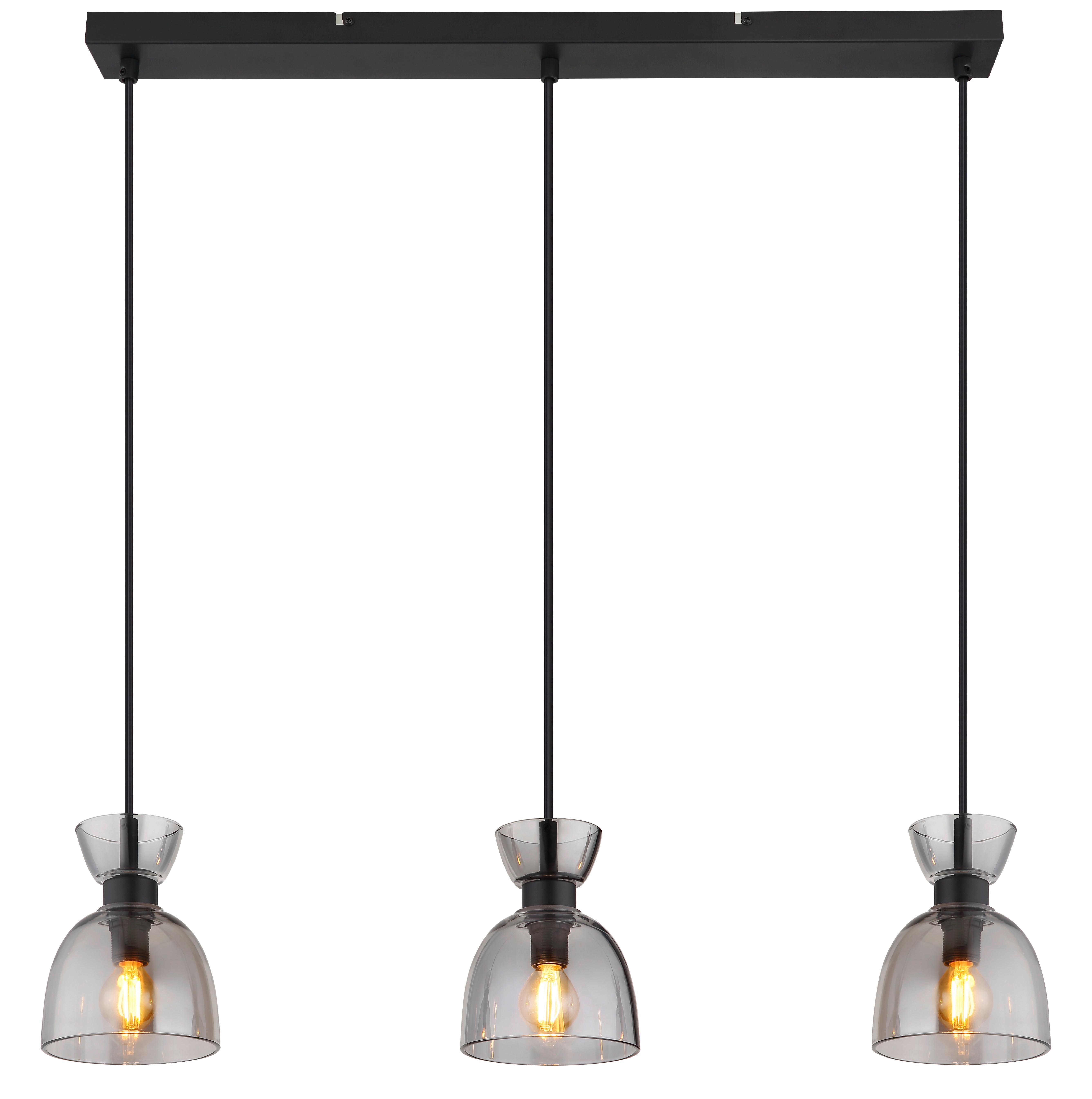 HÄNGELEUCHTE 15769S-3 MASSEY - Schwarz/Grau, Design, Glas/Kunststoff (65/13/120cm) - Globo