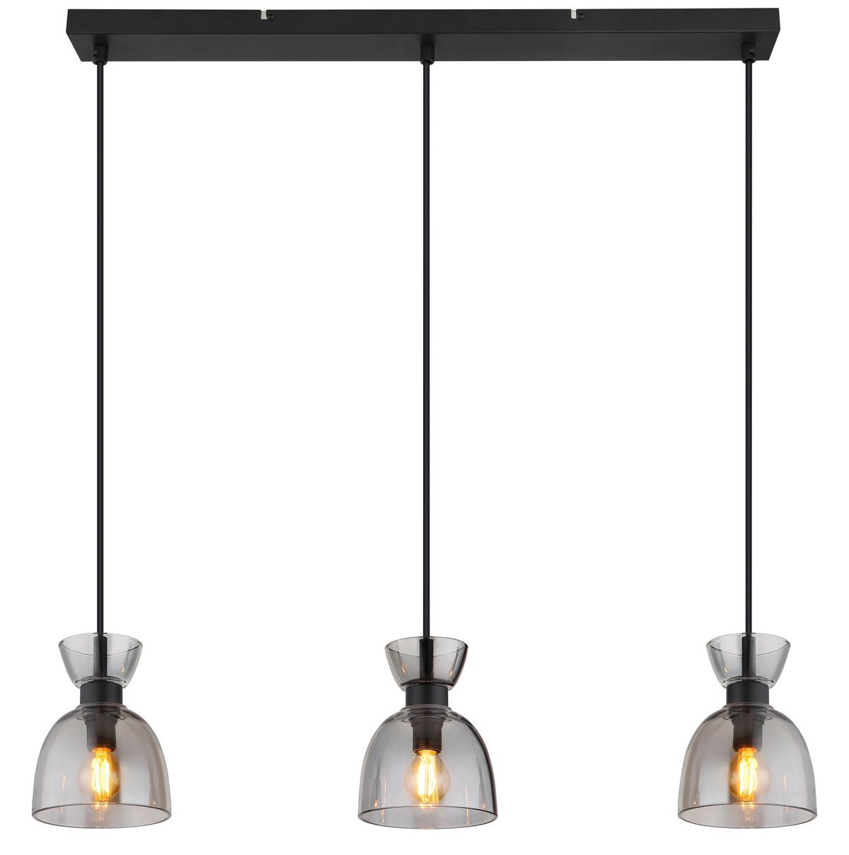 HÄNGELEUCHTE 15769S-3 MASSEY - Schwarz/Grau, Design, Glas/Kunststoff (65/13/120cm) - Globo