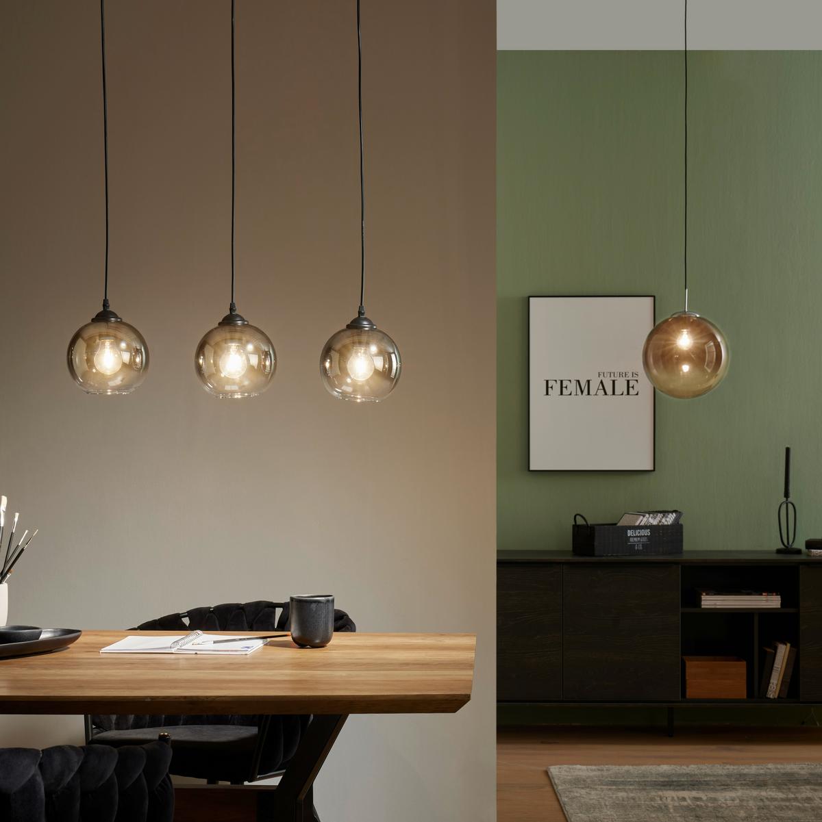 Hängeleuchte Lus max. 40 Watt - Chromfarben/Schwarz, Lifestyle, Glas/Kunststoff (30cm) - Modern Living