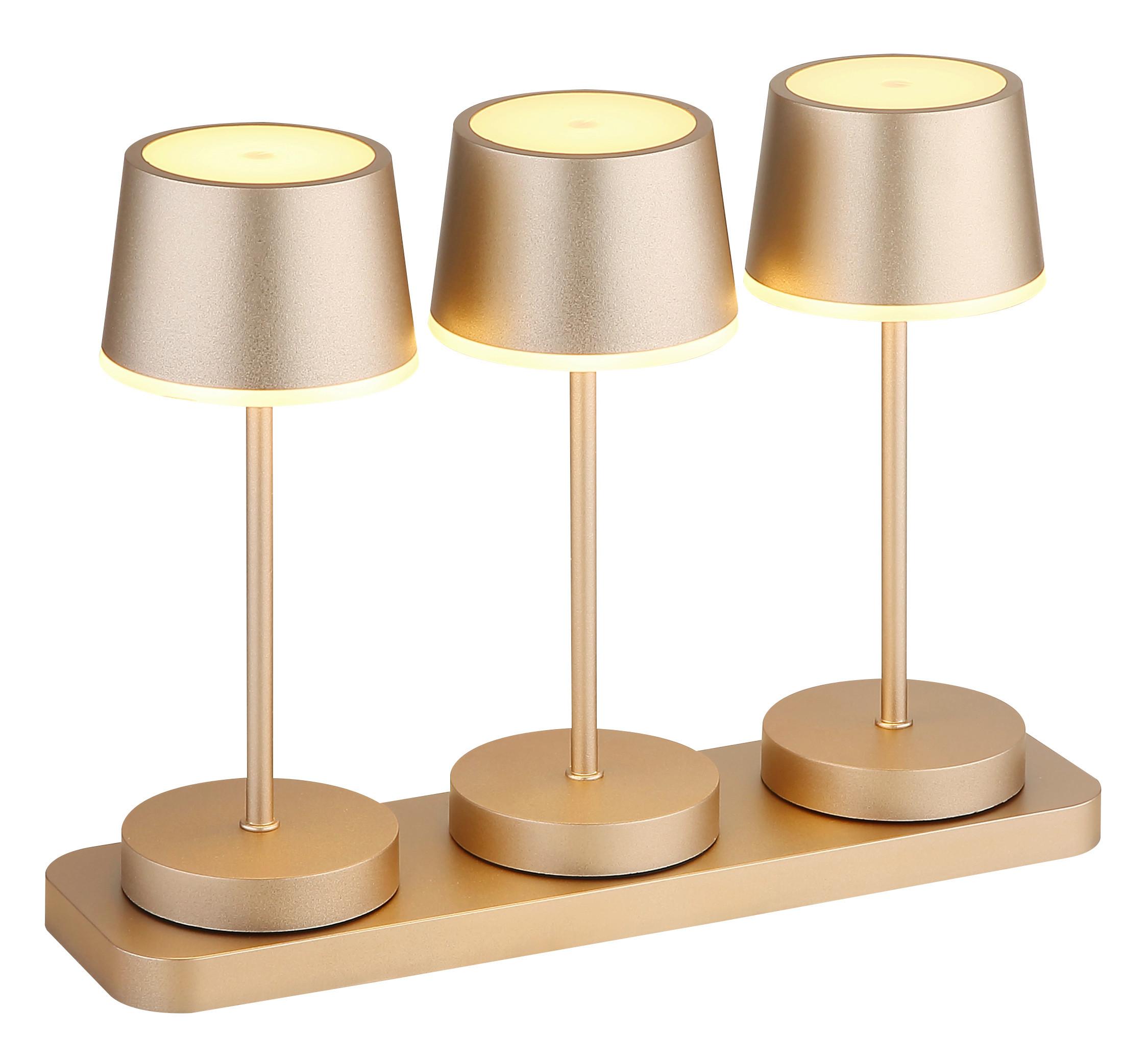 Akku-Tischleuchte Dawson Opal/Champagner - Champagner/Opal, Design, Kunststoff/Metall (8,3/8,3/20cm) - Globo