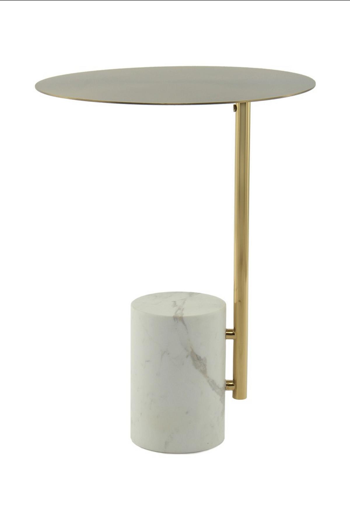 Beistelltisch Beistelltisch Oscar 400 Weiss - Weiss/Goldfarben, Design, Glas/Stein (40/54/40cm) - Kayoom