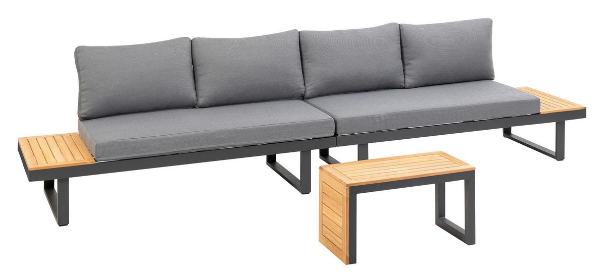 Loungegarnitur 3-tlg. Samara Holz/Metall/Textil mit Kissen - Anthrazit/Grau, Basics, Holz/Textil (253/70/175cm) - Gardenson