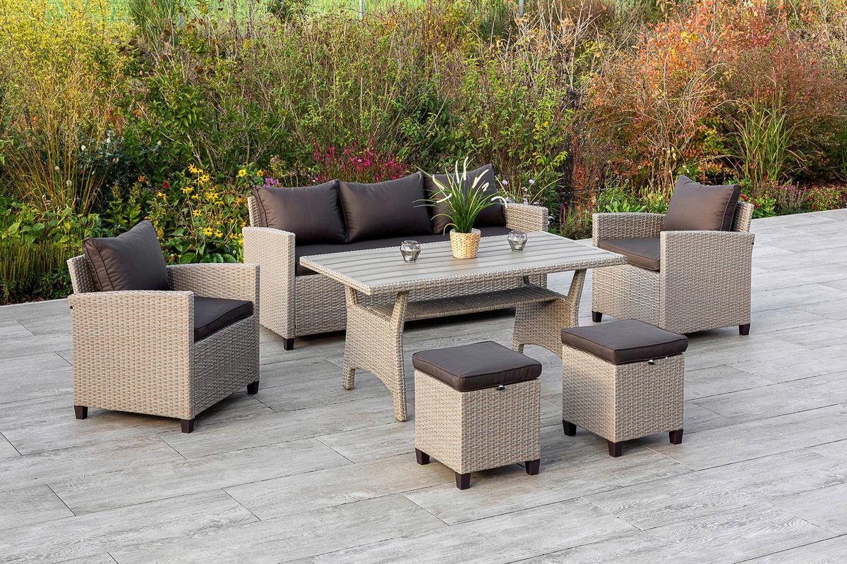 Lounge Garnitura Striano, 6-Delno - temno rjava/naravne barve, Konvencionalno, kovina/umetna masa (172/75/65cm) - Gardenson