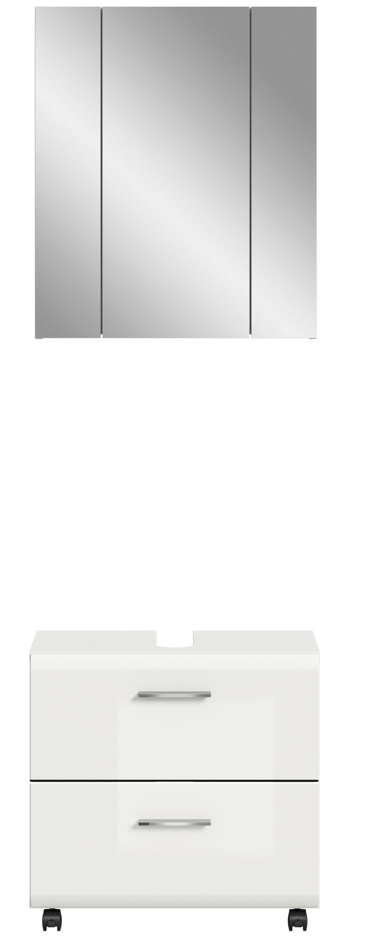 Badezimmer Ice Weiß/Weiß Hochglanz 2-teilig - Weiß Hochglanz/Silberfarben, Trend, Glas/Holzwerkstoff (60cm) - MID.YOU