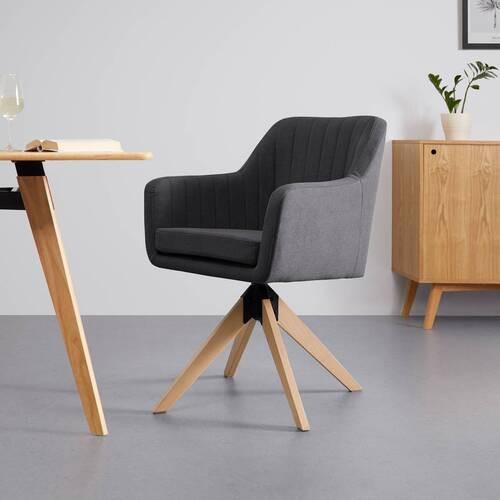 Armlehnstuhl Lucita Dunkelgrau Samt Drehbar Gepolstert - Dunkelgrau/Naturfarben, MODERN, Holz/Textil (59/88/60cm) - Bessagi Home