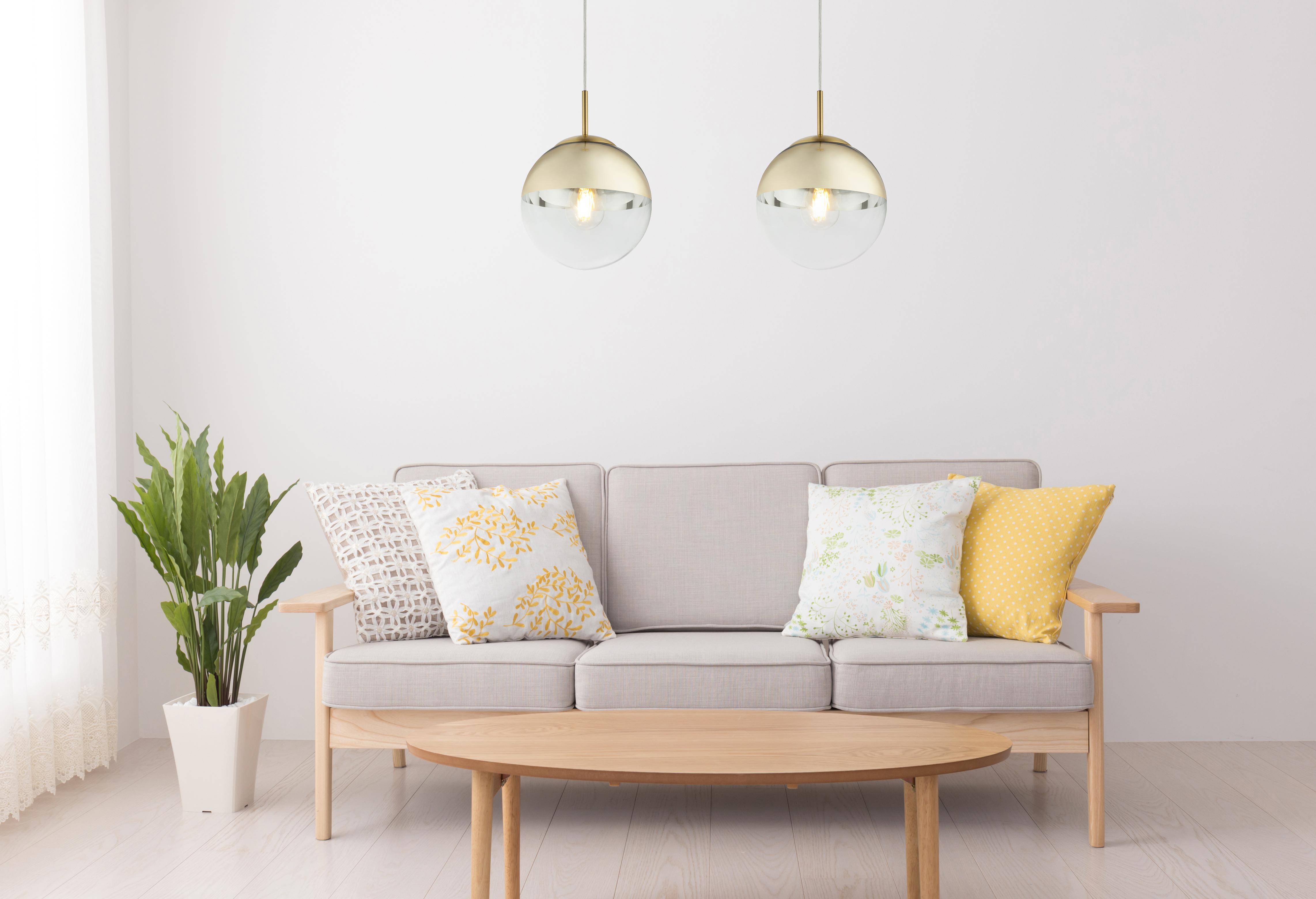 Hängeleuchte Varus in Godlfarben max. 40 Watt - Transparent/Goldfarben, Design, Glas/Metall (20/120cm) - Globo