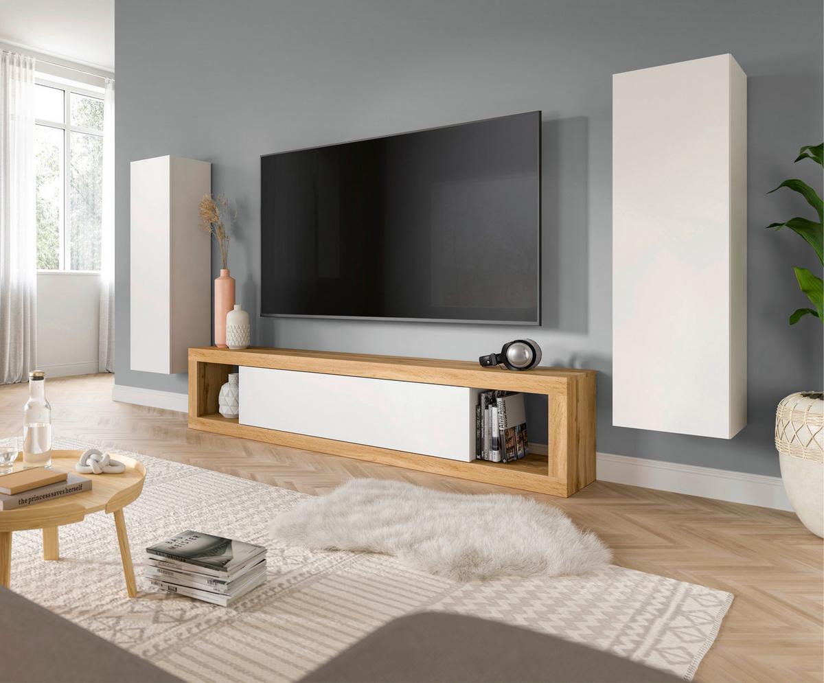 Ansamblu mobilier camera de zi TANGO - alb/stejar Wotan, Design, material pe bază de lemn (270/135/30cm) - Modern Living