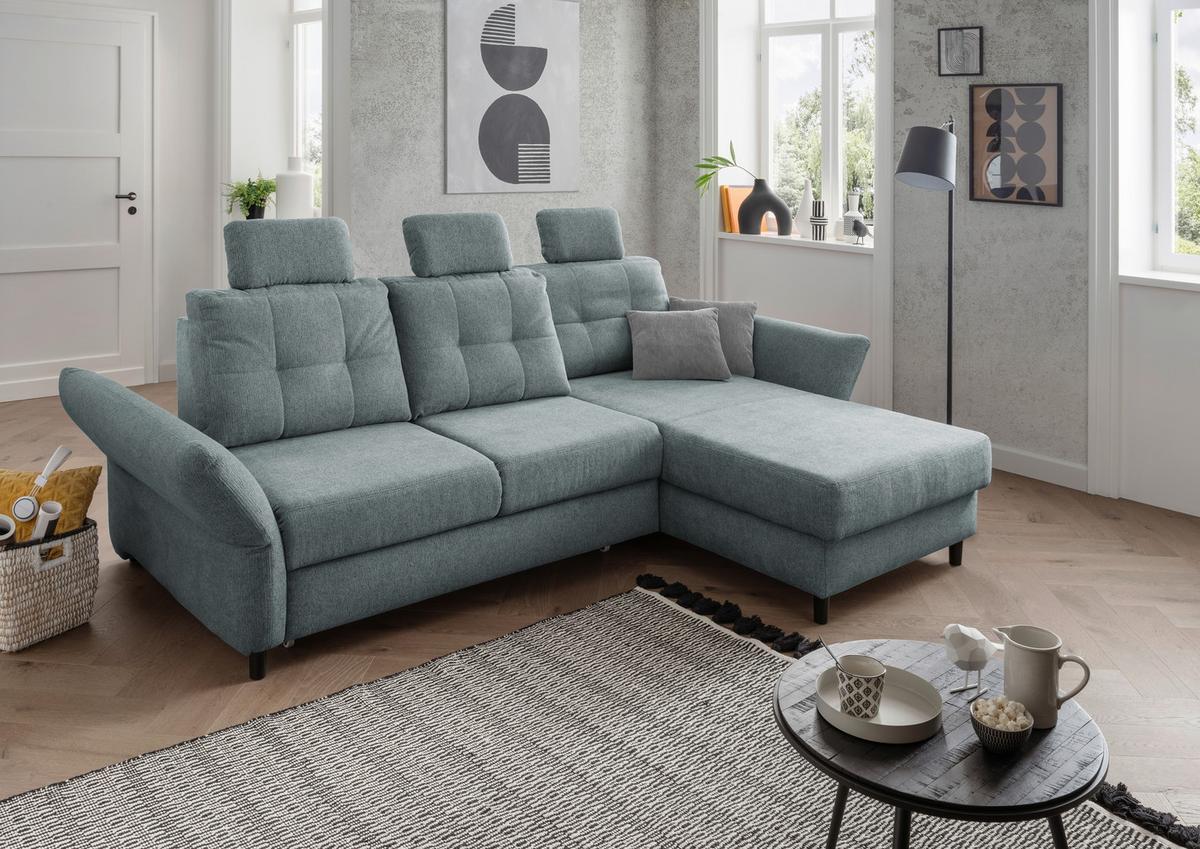 Wohnlandschaft Brizzini Mintgrau Chenille - Mintgrau/Blau, MODERN, Holz/Textil (250-280/176cm) - Livetastic