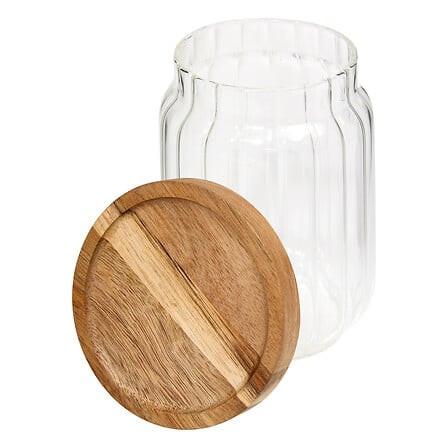 Borcan depozitare Harmony cca. 500 ml - transparent/culoare lemn acacia, Basics, sticlă/lemn (9/12,3cm)