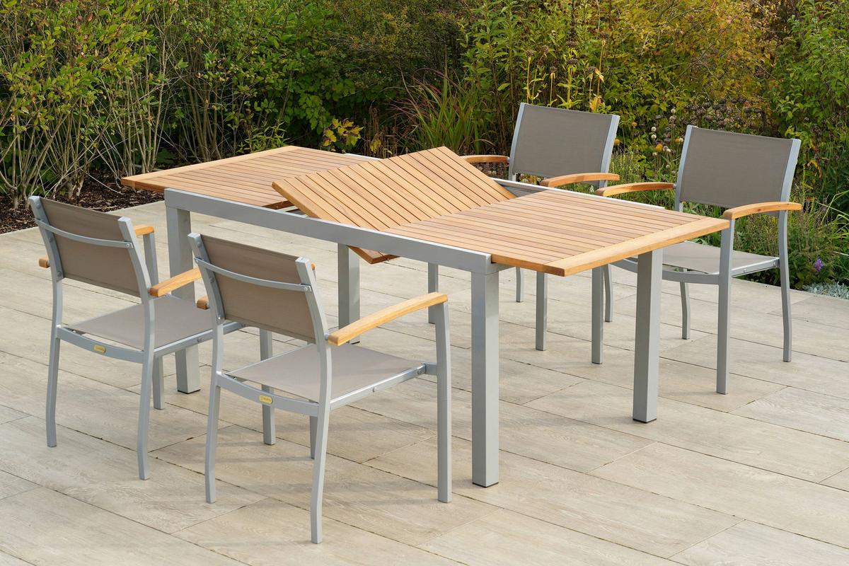 Raztegljiva Vrtna Miza Pia, 150-200x90, Masivno - srebrne barve/naravne barve, Moderno, kovina/les (150-200/90/75cm) - Gardenson