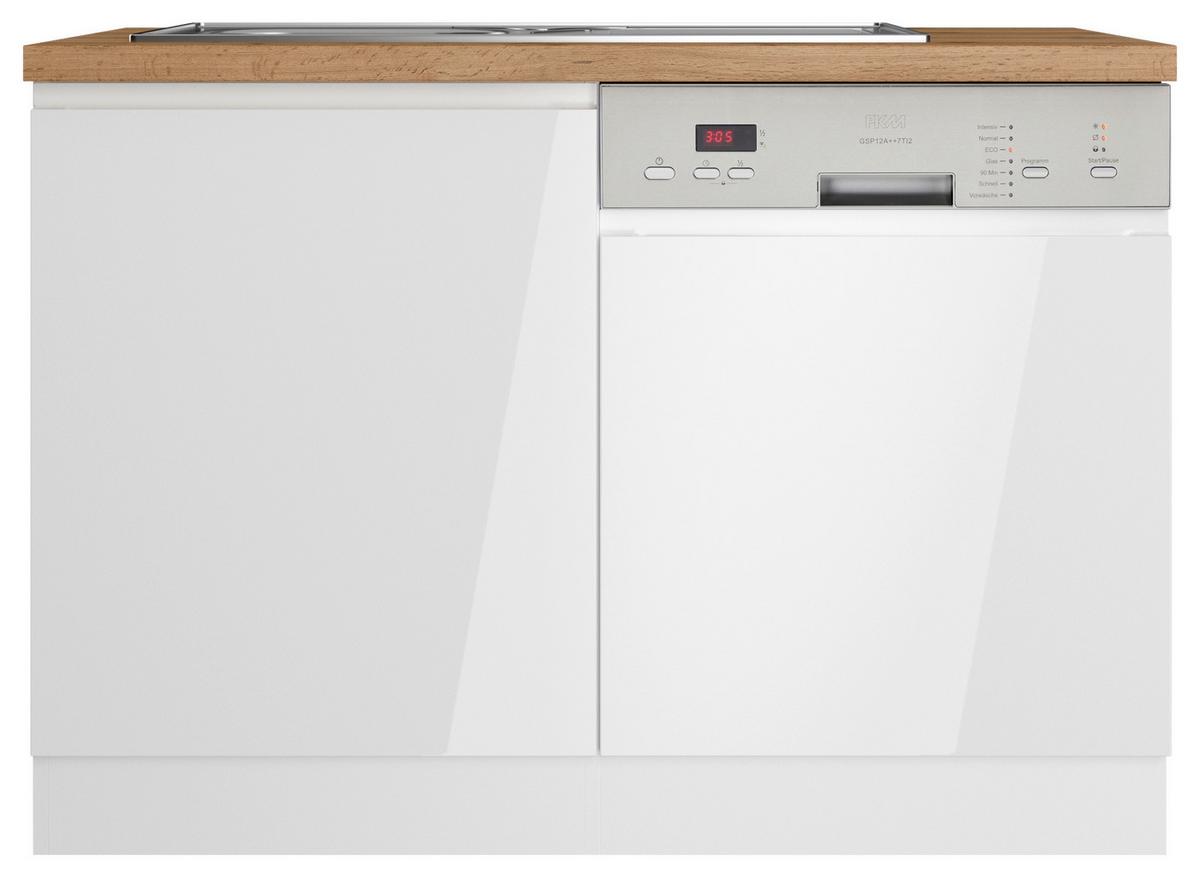 Spülenunterschrank Monza ca. 120x86 cm Weiß/Eiche - Weiß Hochglanz/Eiche Wotan, LIFESTYLE, Holzwerkstoff (120/86/60cm) - Held