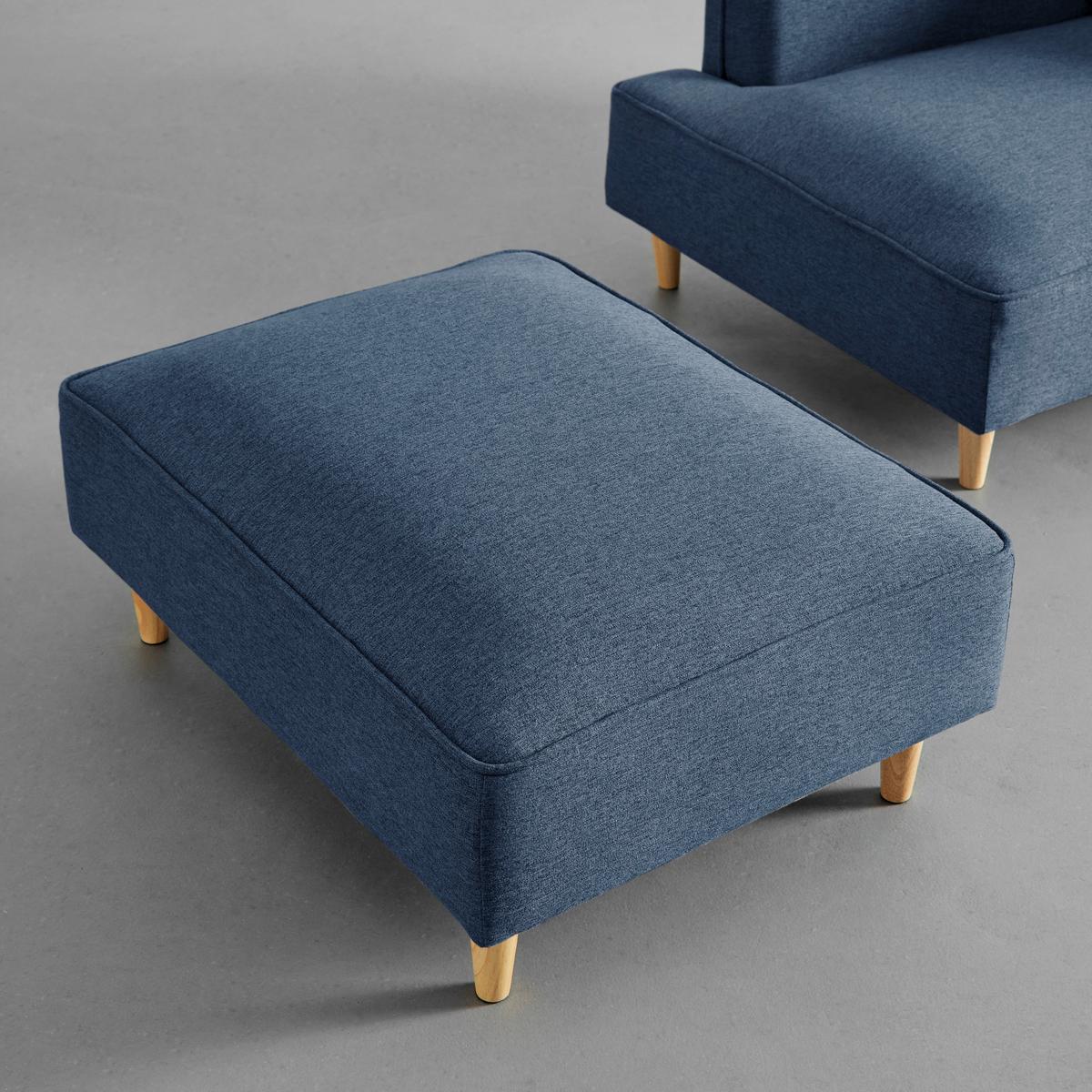 Modulsofa Fanny Blau Leinenoptik mit Hocker - Blau/Naturfarben, MODERN, Holz/Textil (154/55/73cm) - Bessagi Home