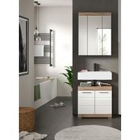 Badezimmer Wave 2-tlg. ca. 60 cm Eiche/Weiß - Chromfarben/Weiß Hochglanz, MODERN, Glas/Holzwerkstoff (60cm) - MID.YOU