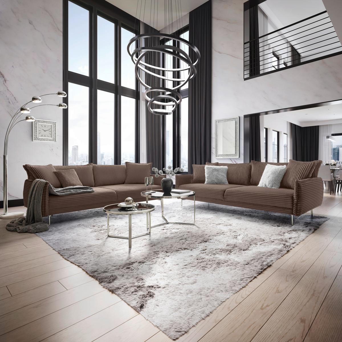 Bigsofa Kiss Dunkelbraun - Chromfarben/Dunkelbraun, MODERN, Holz/Metall (241/90/117cm) - Mömax