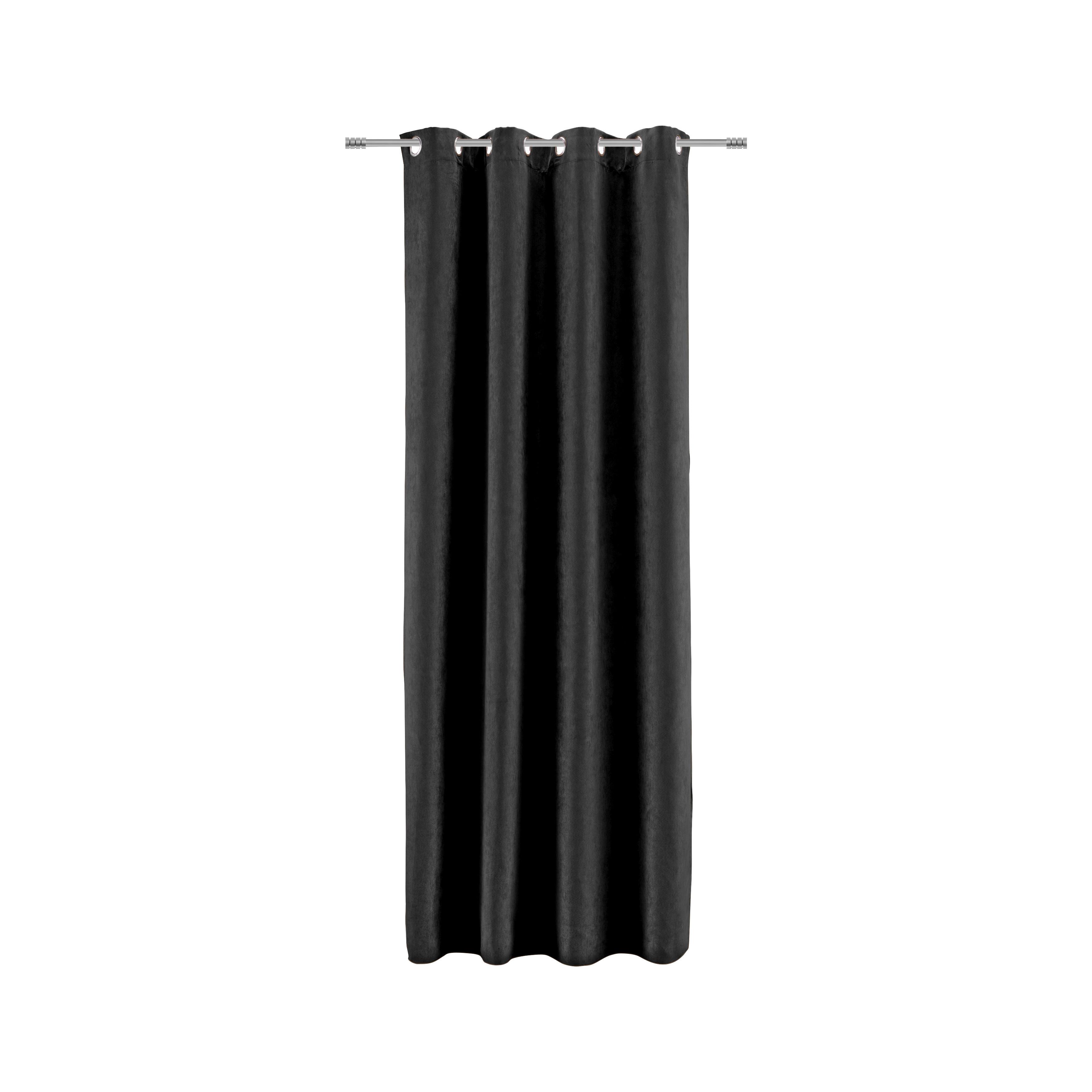 Ösenvorhang Velours Schwarz ca. 140x245cm - Schwarz, KONVENTIONELL, Textil (140/245cm) - Modern Living