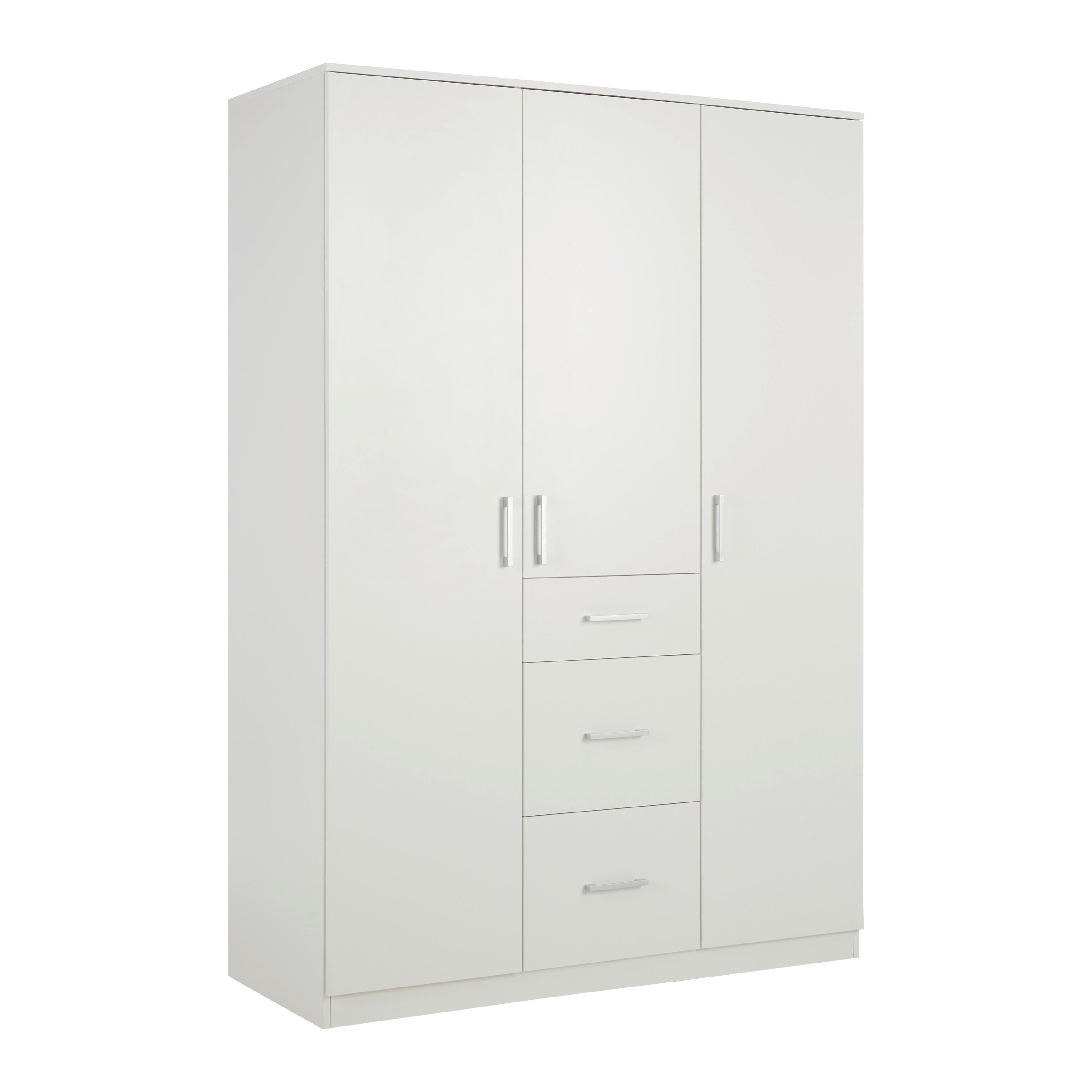 Drehtürenschrank Lasse 3T in Weiß ca. 135x197x55cm - Weiß, KONVENTIONELL, Holz (135/197/55cm) - Mömax