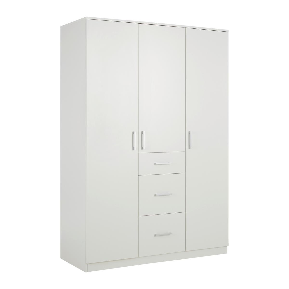 Drehtürenschrank Lasse 3T in Weiss ca. 135x197x55cm - Weiss, Konventionell, Holz (135/197/55cm) - Mömax