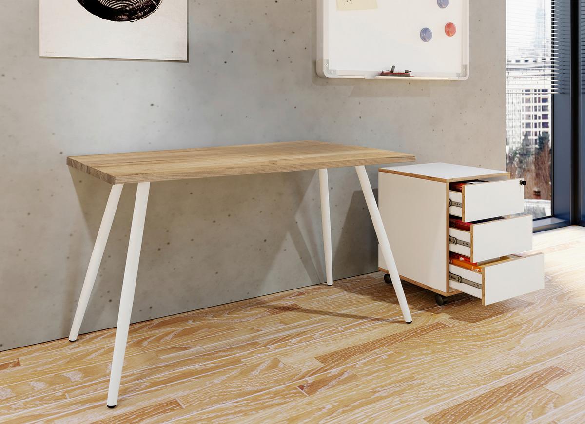 Pisalna Miza Salia, Bela, Barva Hrasta, 80x50cm - bela/medeni hrast, Moderno, kovina/leseni material (80/50/70cm) - MID.YOU