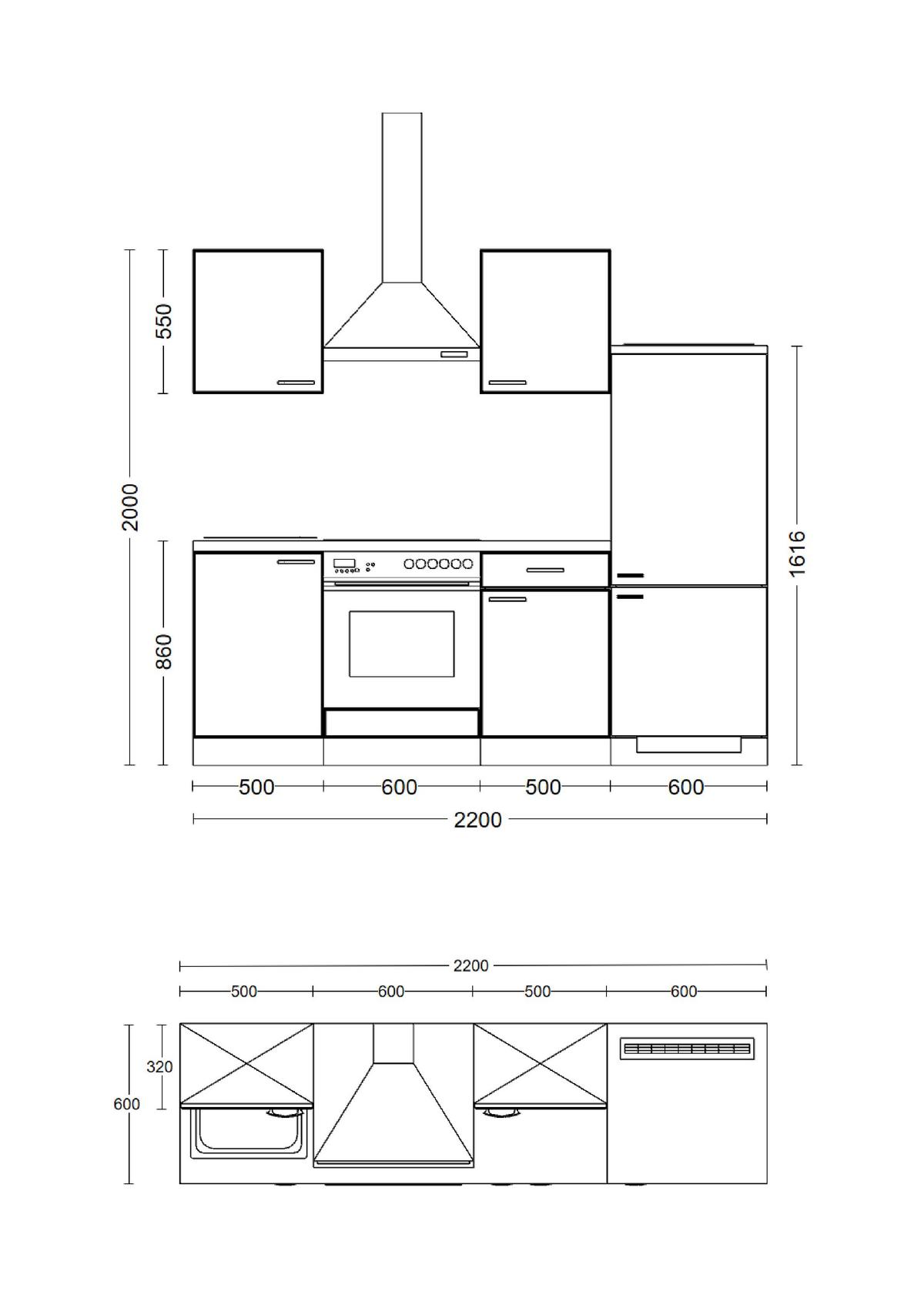 Kuhinjski Blok Z Aparati Alba, Bela - barve nerjavečega jekla/bela, Moderno, kovina/leseni material (220/200/60cm) - FlexWell