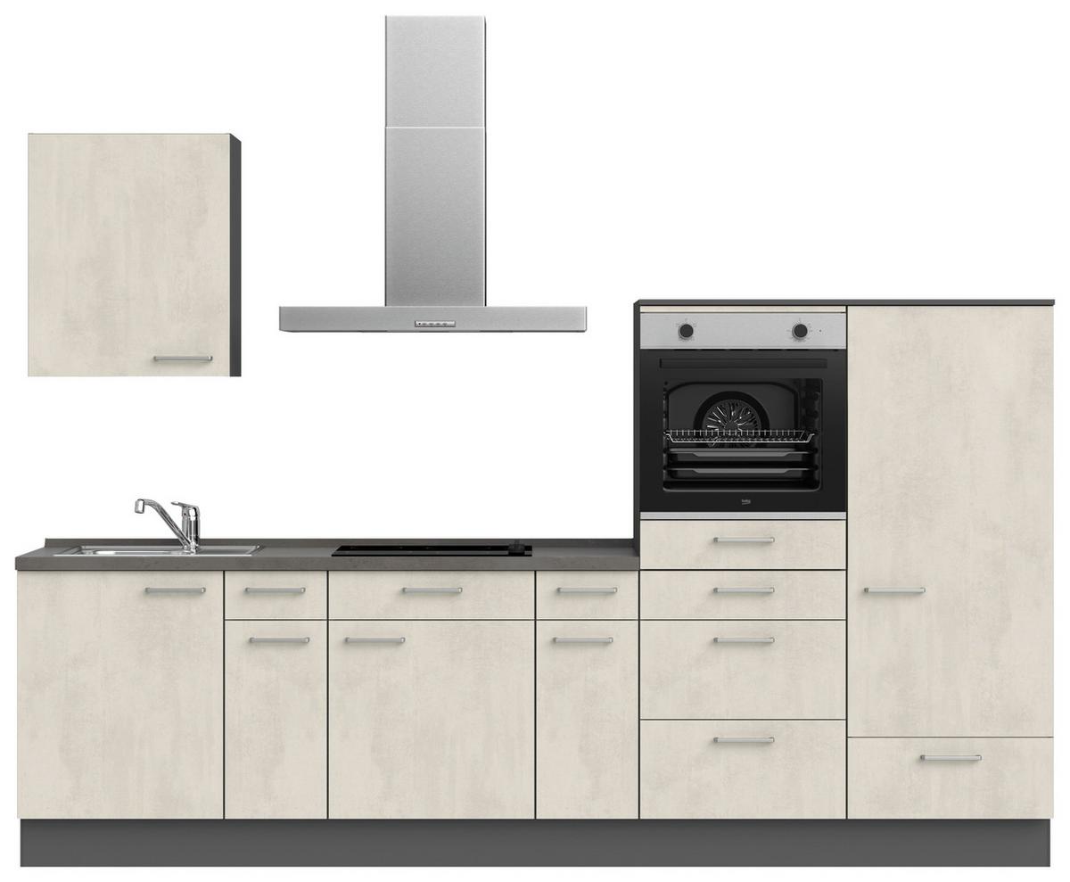 Küchenblock Riva Low m. Geräten Weiß - Schieferfarben/Edelstahlfarben, MODERN, Holzwerkstoff/Metall (300cm) - Nobilia