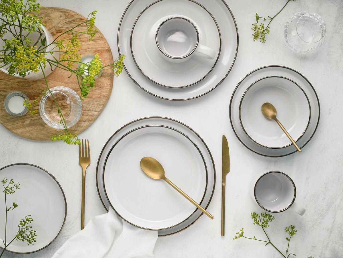 Serviciu de masă Nordic Festive 30/1 - alb/auriu, Basics, ceramică - Creatable