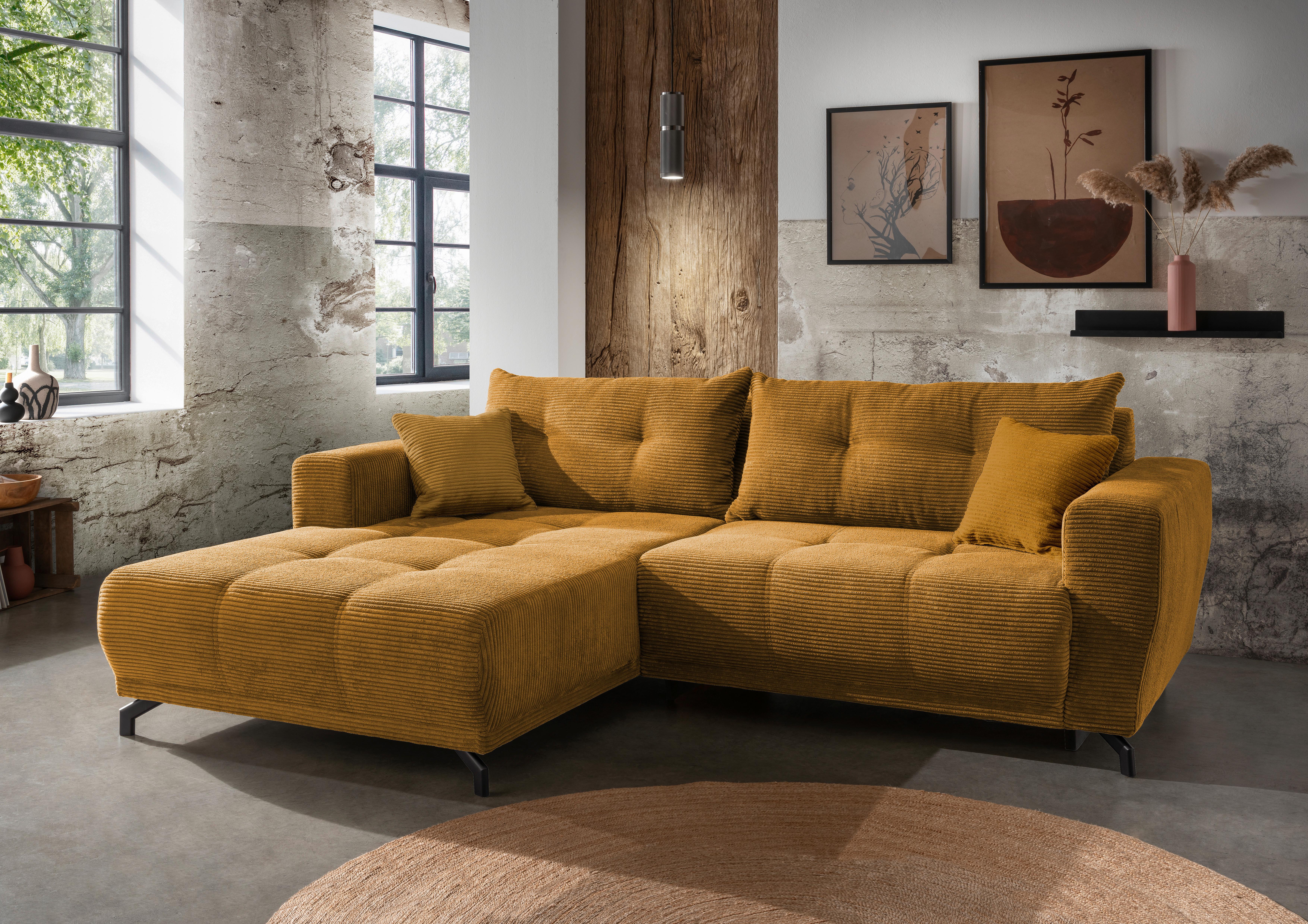 Wohnlandschaft Restato Goldfarben Cord - Goldfarben/Schwarz, MODERN, Holz/Textil (177/246cm) - MID.YOU