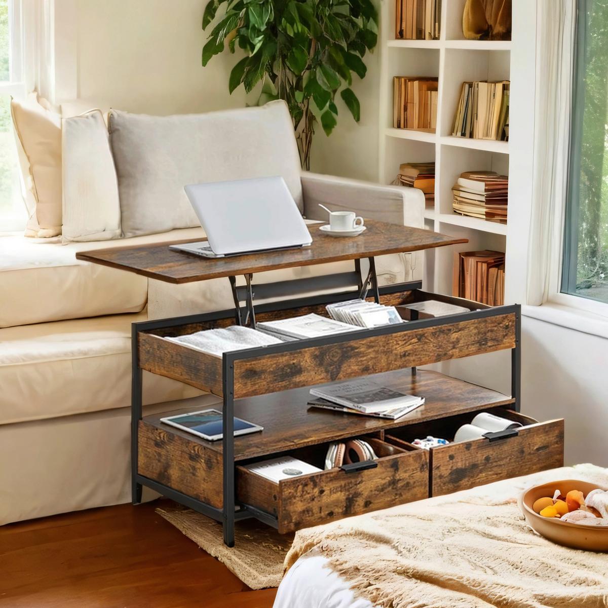 Couchtisch in Braun, Schwarz, rechteckig - Schwarz/Braun, Trend, Holzwerkstoff/Metall (100/50/48-62cm) - MID.YOU